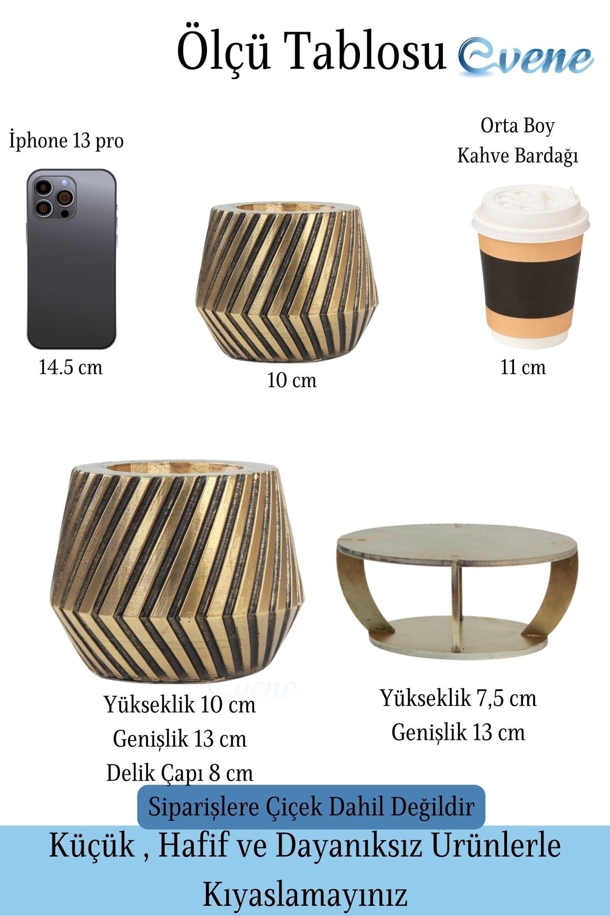 Ahşap Ayaklı Beton Saksı Dekoratif 1 Adet Altın Varak Boyalı Eskitmeli Dişli Model