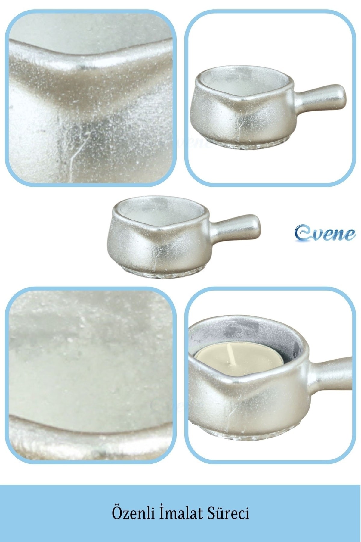 Gümüş Mumluk Şamdan 3 Adet Tealight Uyumlu Üçlü Tava Model