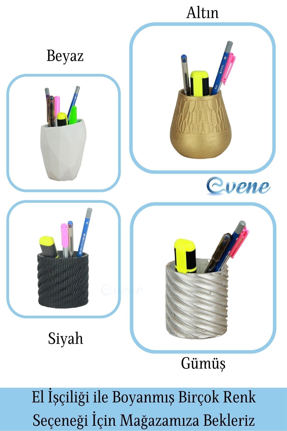 Kalemlik Beyaz Renk Masa Kalemliği Organizer Kalemlik Dönen Y Desenli Model