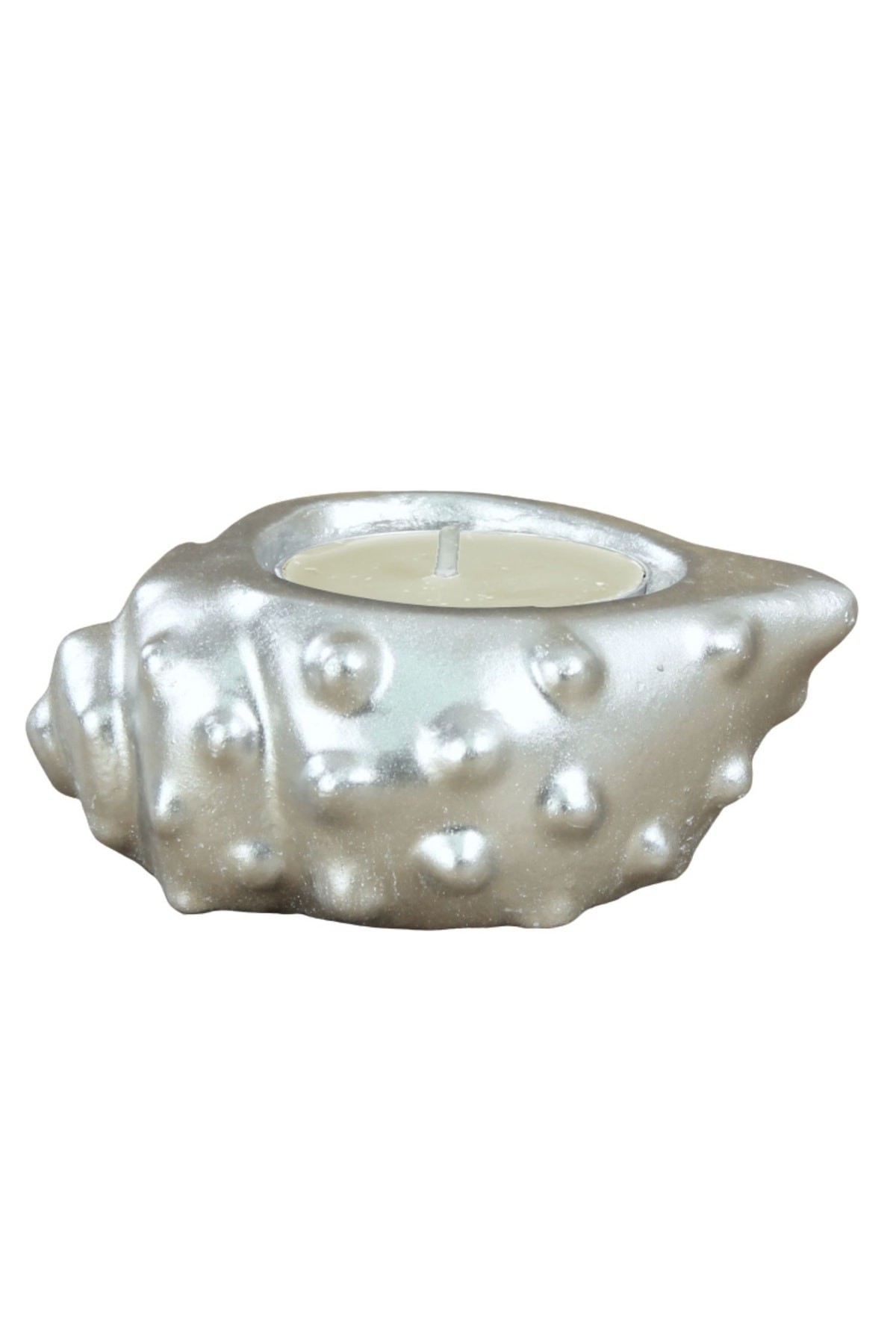 Gümüş Mumluk Şamdan Tealight Mum Uyumlu Deniz Kabuğu Model