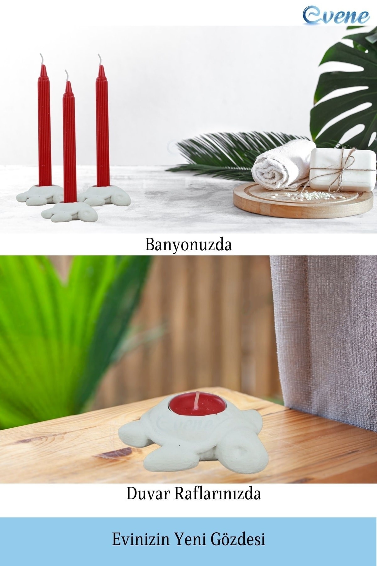Beyaz Mumluk Şamdan 3 Adet Tealight ve İnce Mum Uyumlu Kaplumbağa Model