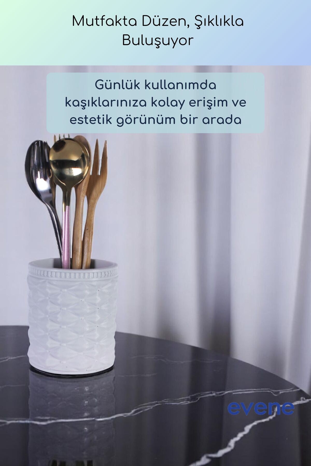 Tezgah Üstü Kaşıklık Dekoratif Dik Kaşıklık Silindir Kaşıklık Beyaz Renk Model 85