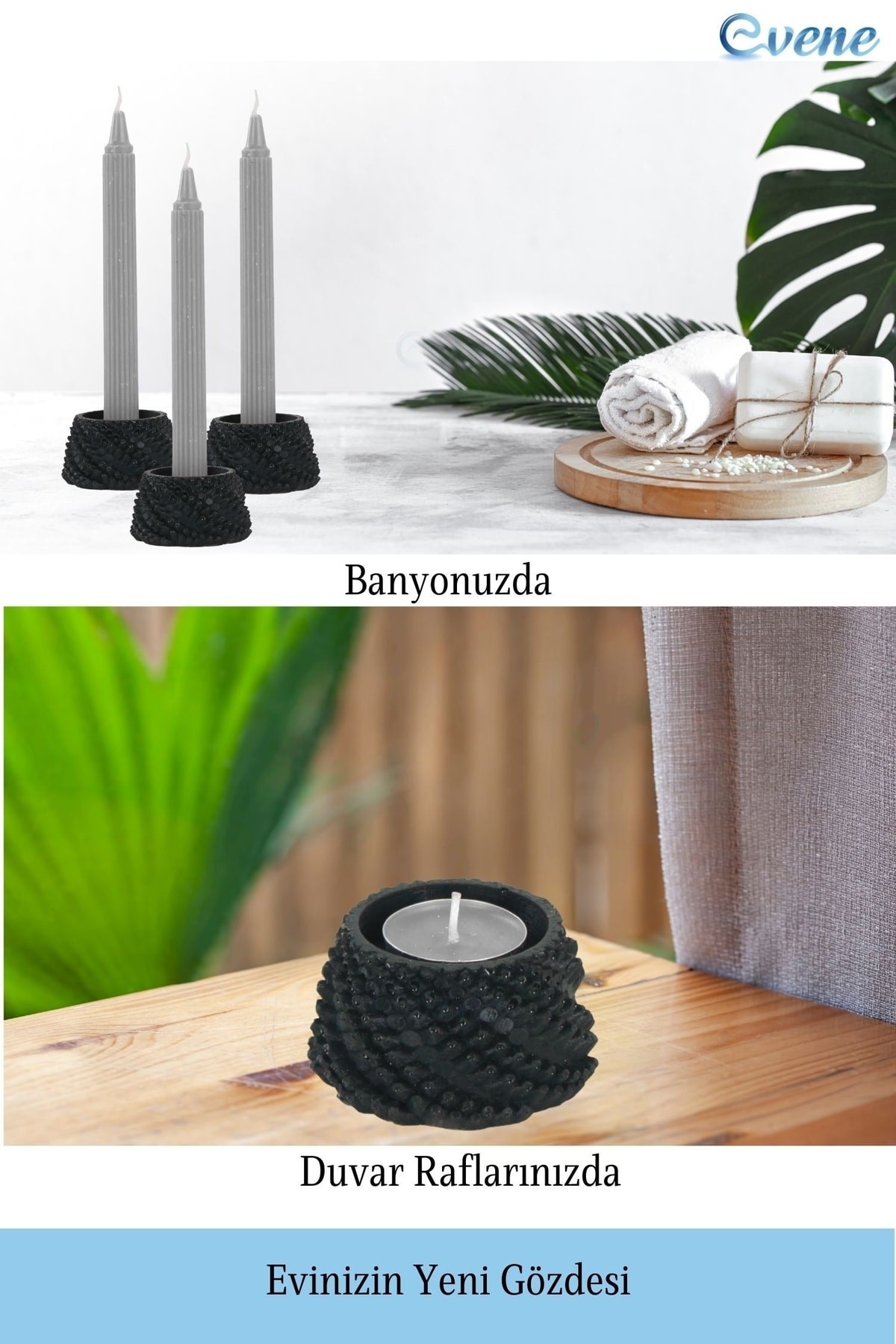 Siyah Mumluk Şamdan Tealight ve İnce Mum Uyumlu Ejderha Yumurtası Model