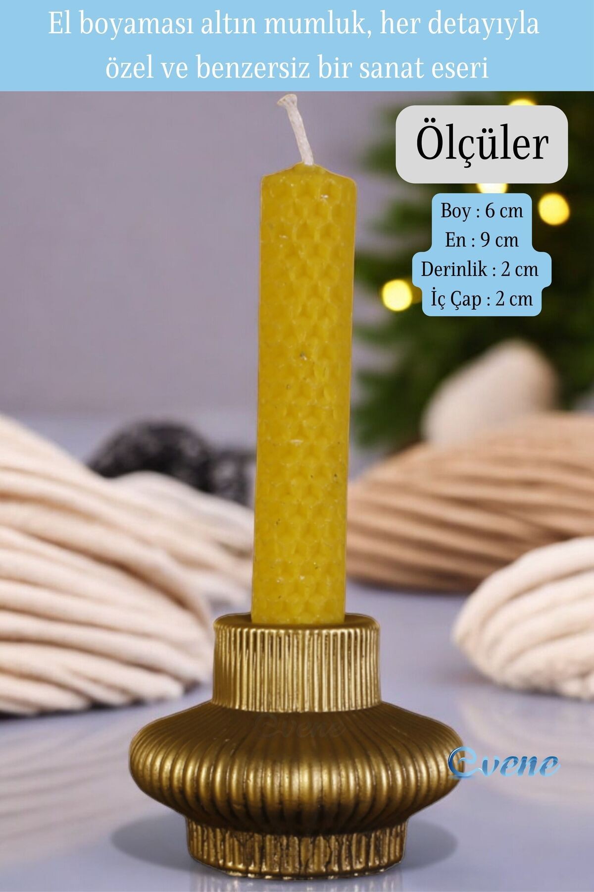 Mumluk Şamdan Ince Mum Uyumlu Altın Eskitme Renk Model 15