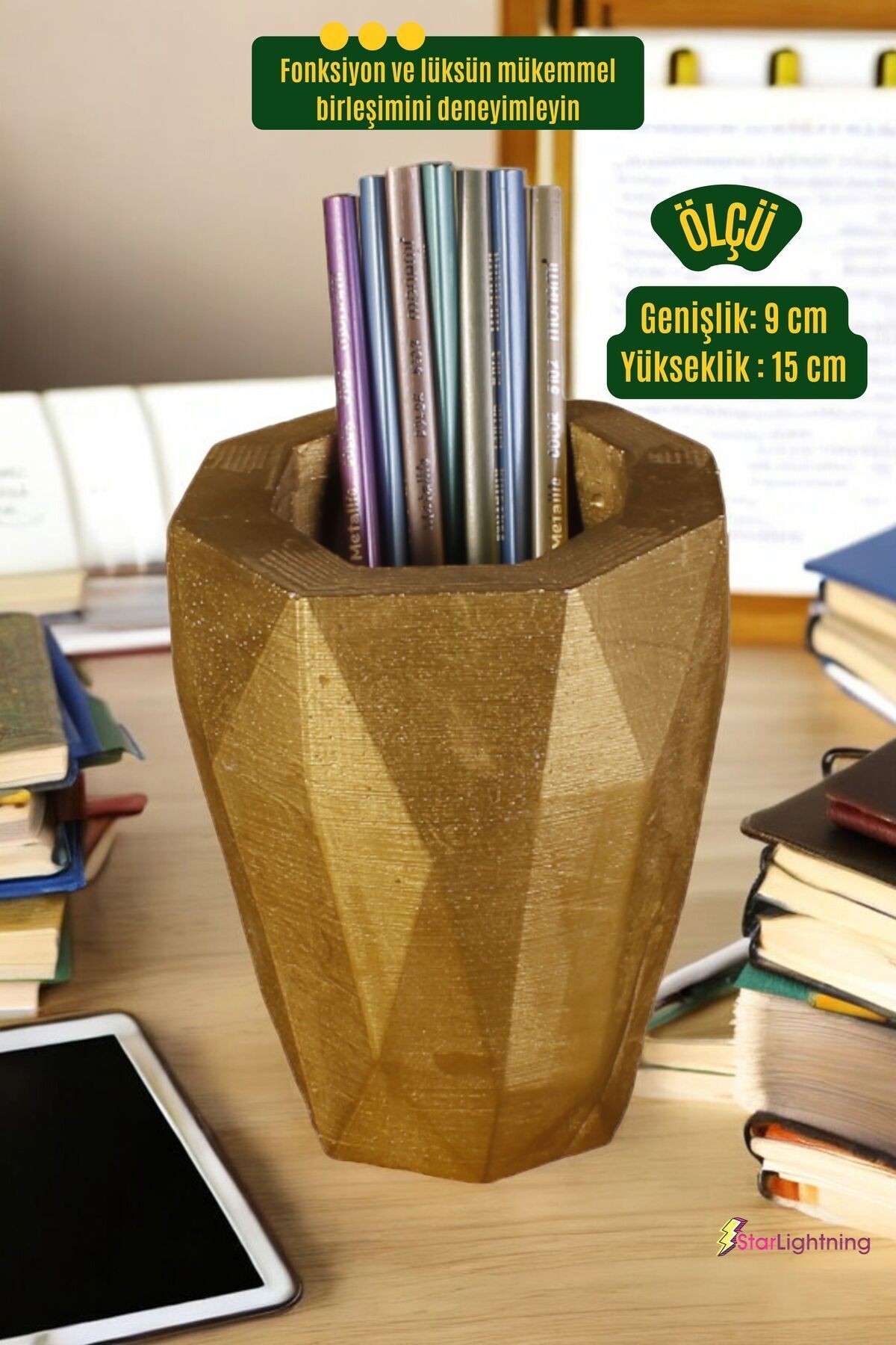 Kalemlik Masa Kalemliği Organizer Kalemlik Altın Renk Model 19
