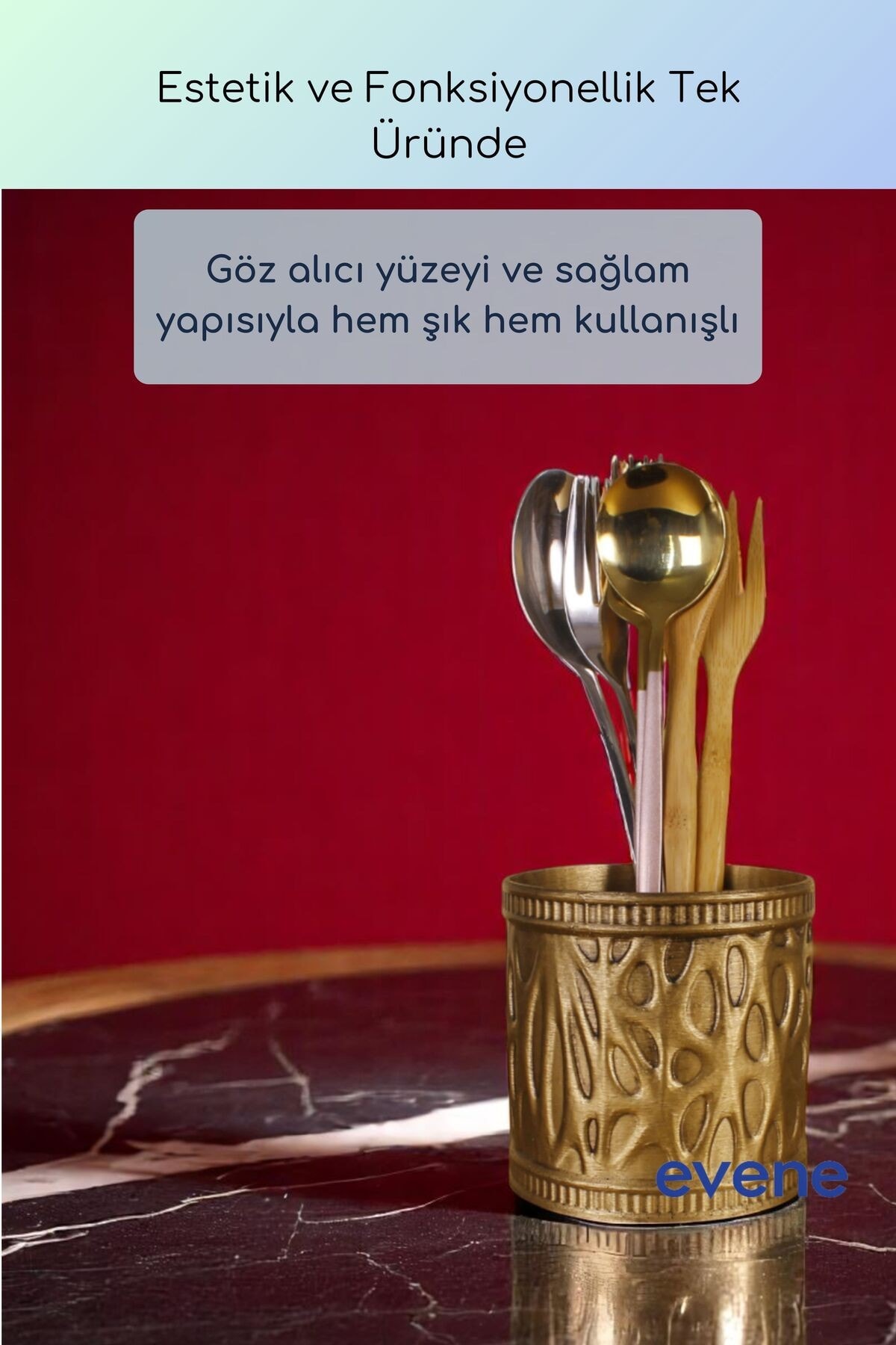 Tezgah Üstü Kaşıklık Dekoratif Dik Kaşıklık Silindir Kaşıklık Altın Eskitme Renk Model 76