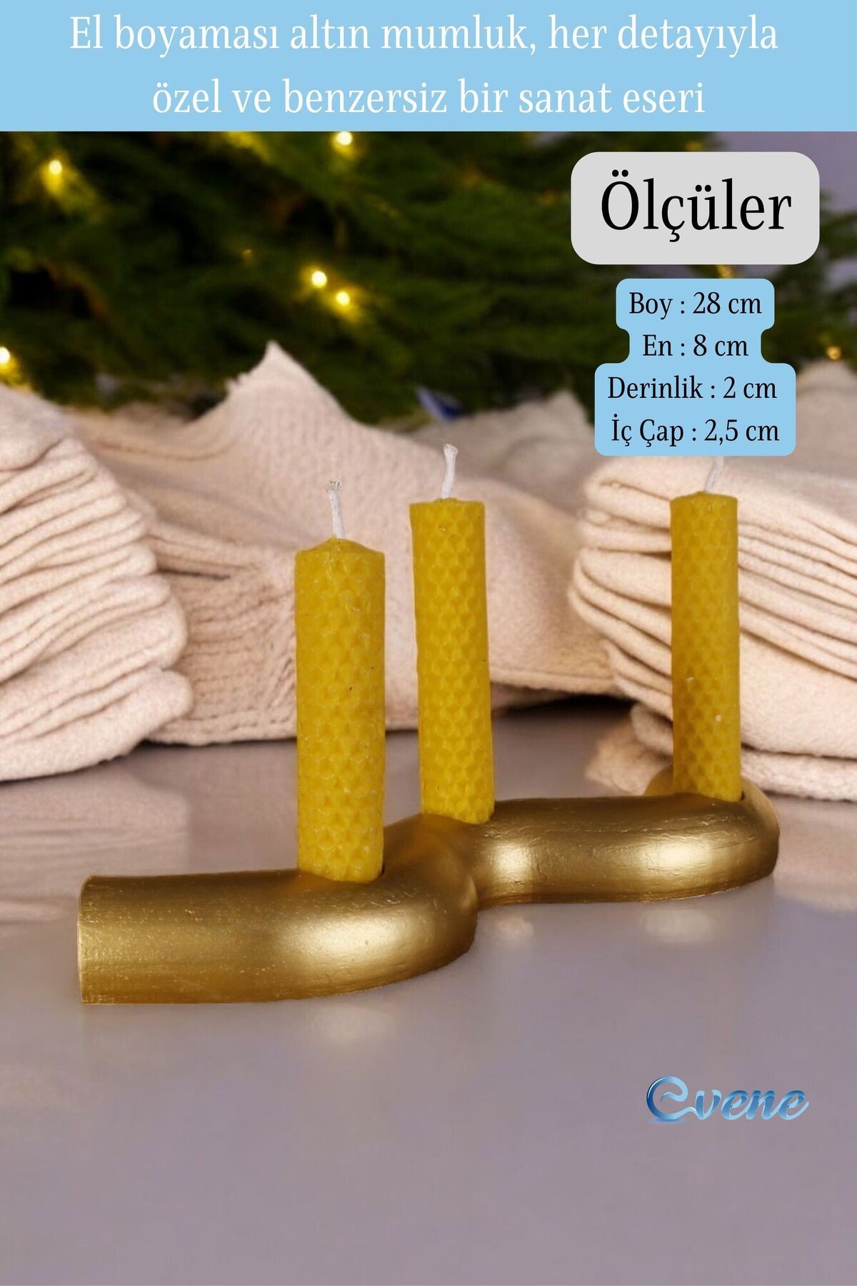 Altın Mumluk Şamdan Ince Mum Uyumlu Model 14