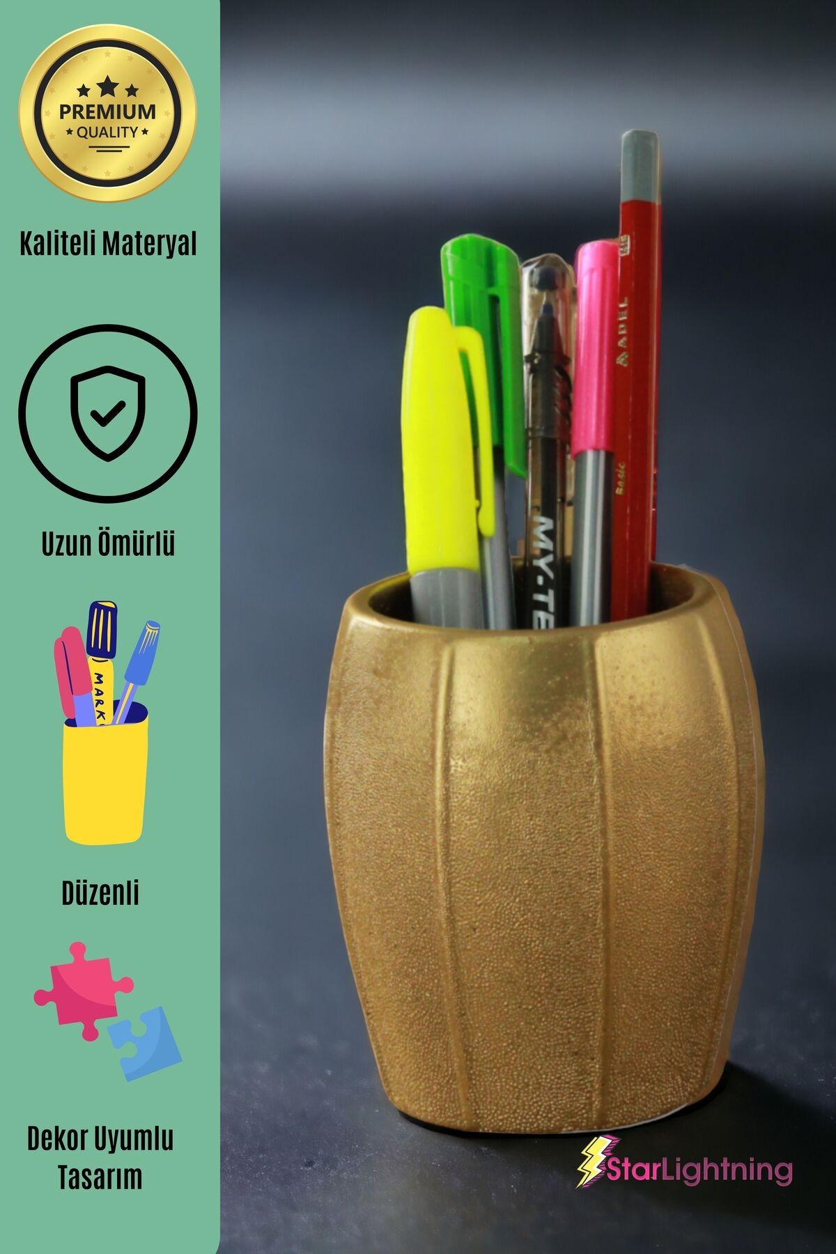 Kalemlik Altın Renk Masa Kalemliği Organizer Kalemlik Model 13
