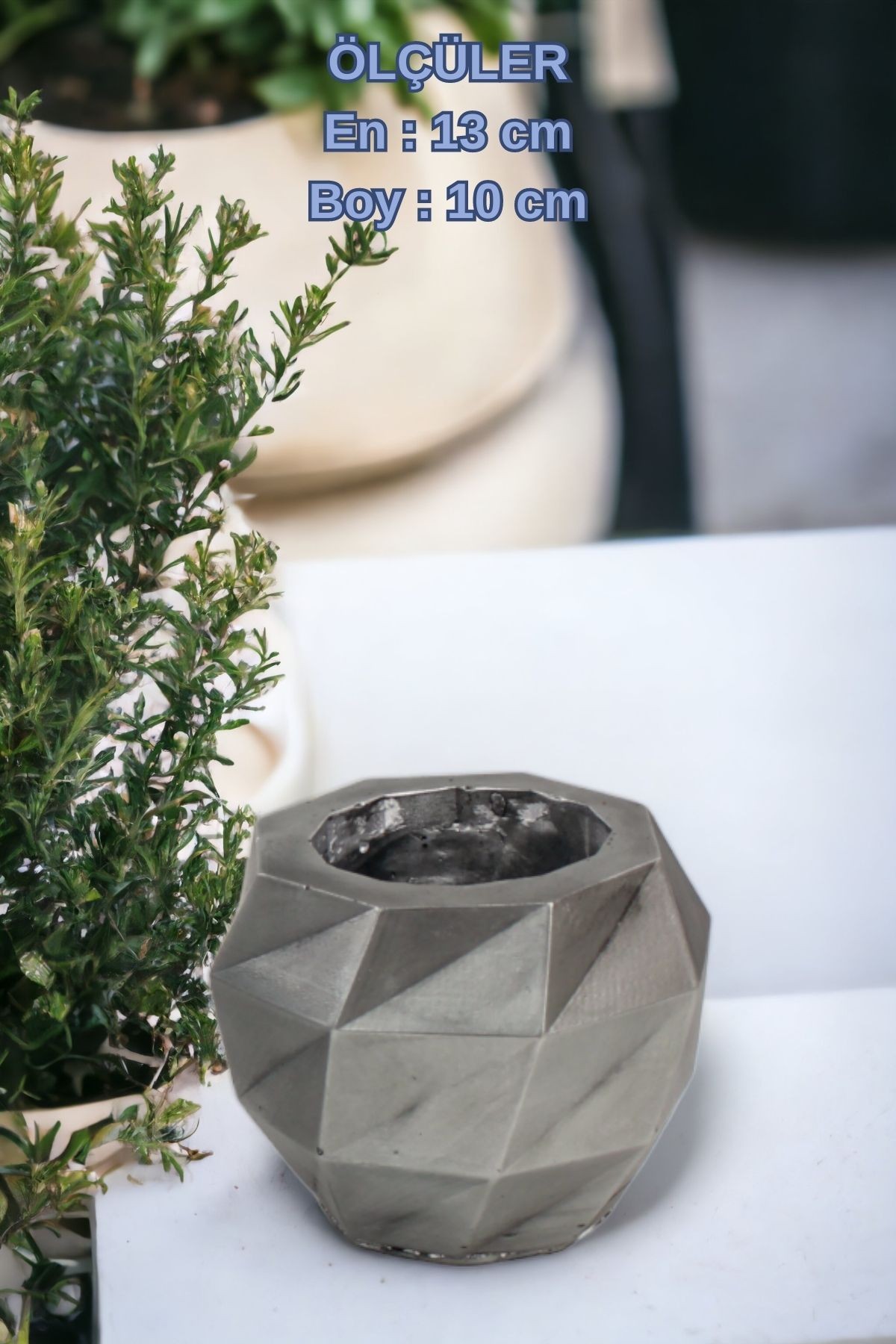 El Yapımı Saksı Gümüş Eskitme Premium Kalite Dekoratif Saksı Dönen Poly