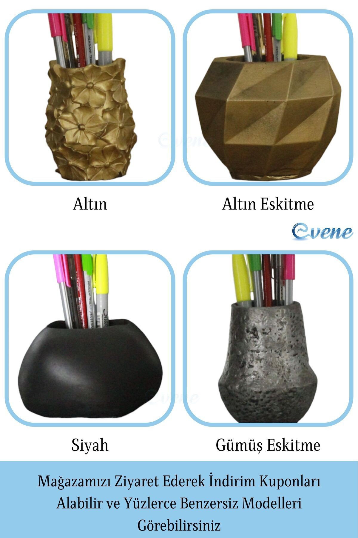 Kalemlik Gümüş Esktime Renk Masa Kalemliği Organizer Kalemlik Model 15