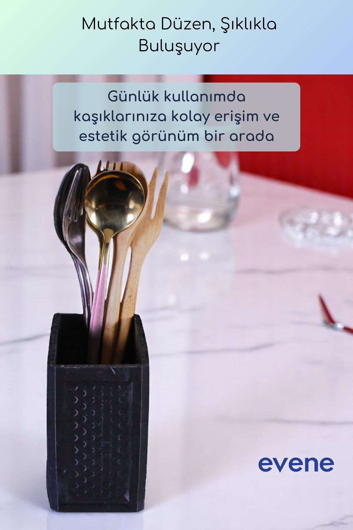 Tezgah Üstü Kaşıklık Dekoratif Dik Kaşıklık Silindir Kaşıklık Siyah Renk Model 92