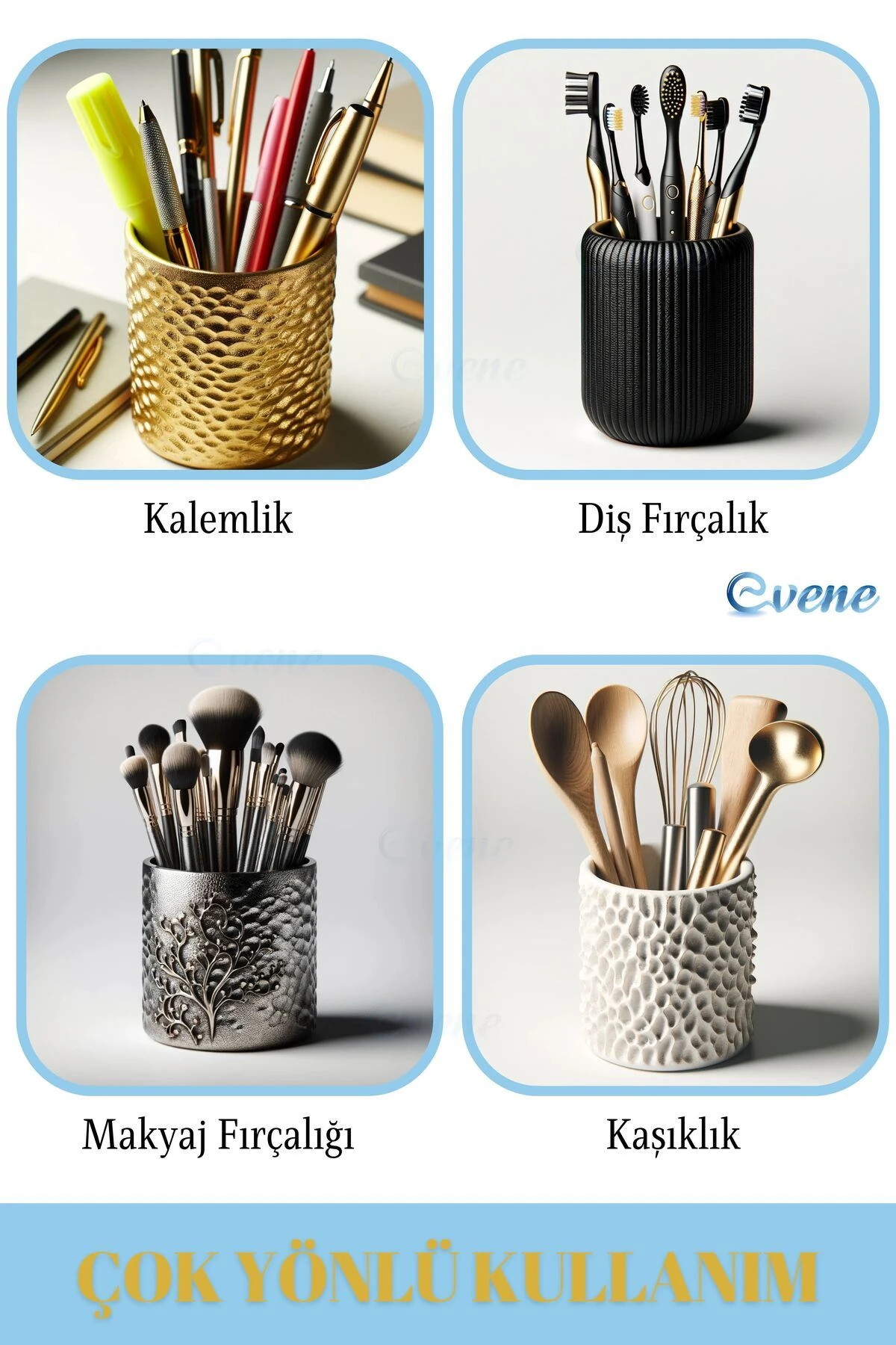 Tezgah Üstü Kaşıklık Dekoratif Dik Kaşıklık Silindir Kaşıklık Siyah Renk Model 22