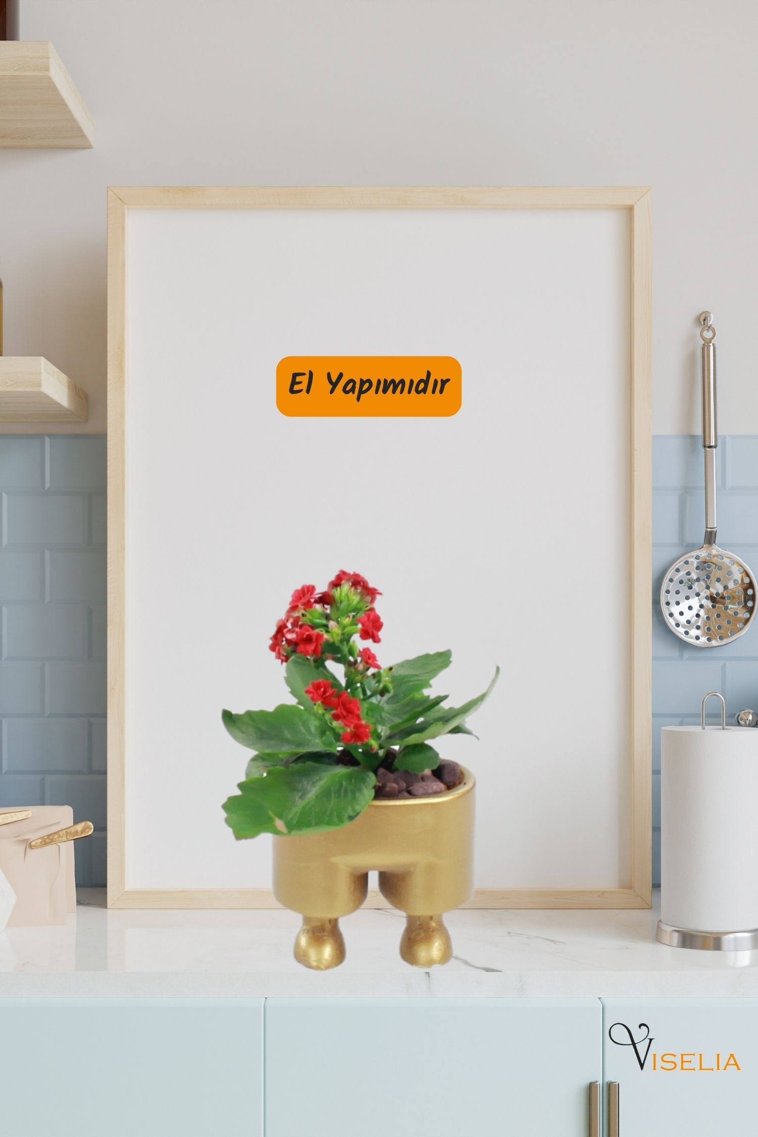Viselia Büyük Dekoratif Saksı Altın Çiçek Saksısı 3 Adet 3 Boy Pantolon Model