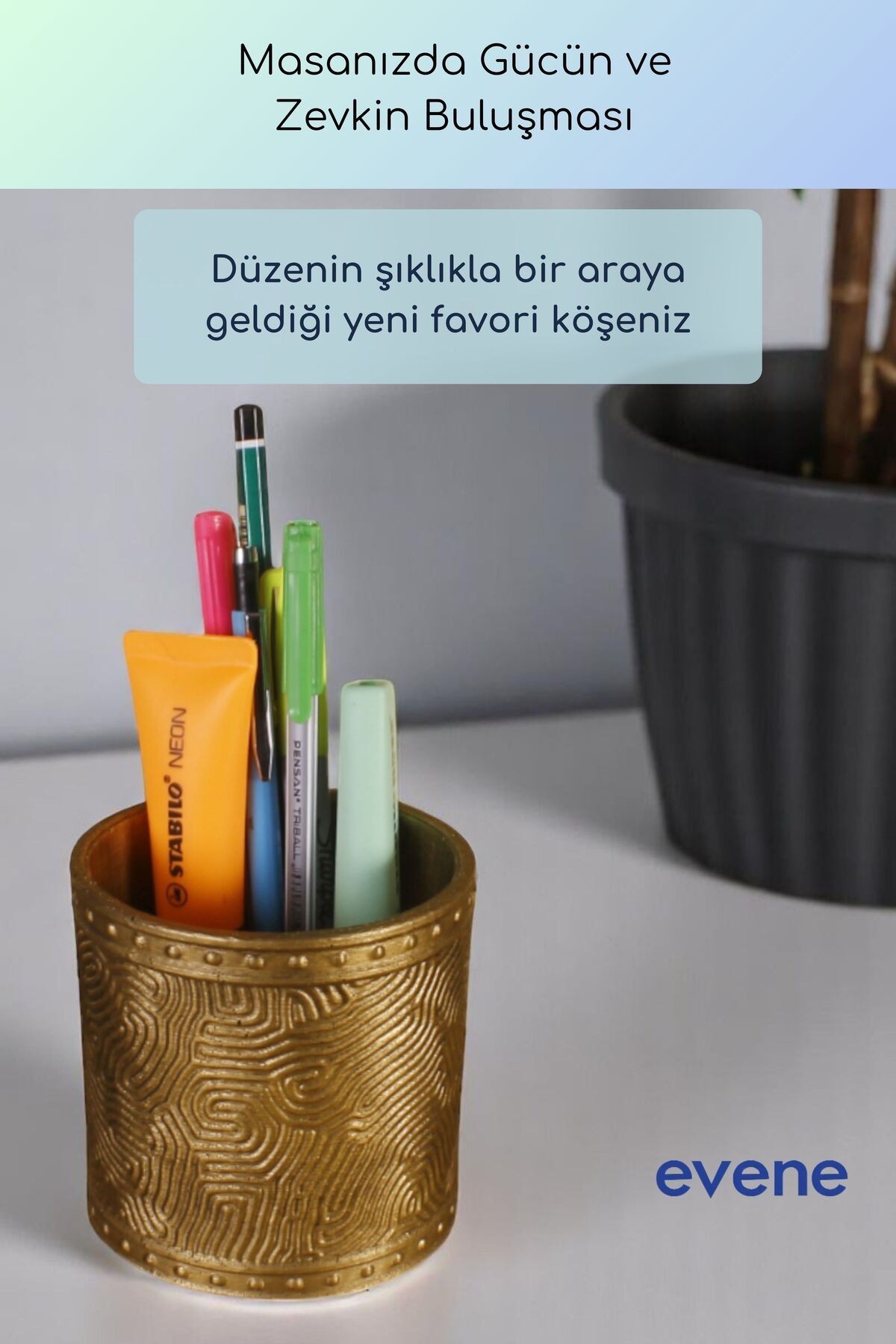 Kalemlik Masa Kalemliği Organizer Kalemlik Altın Eskitme Renk Model 82