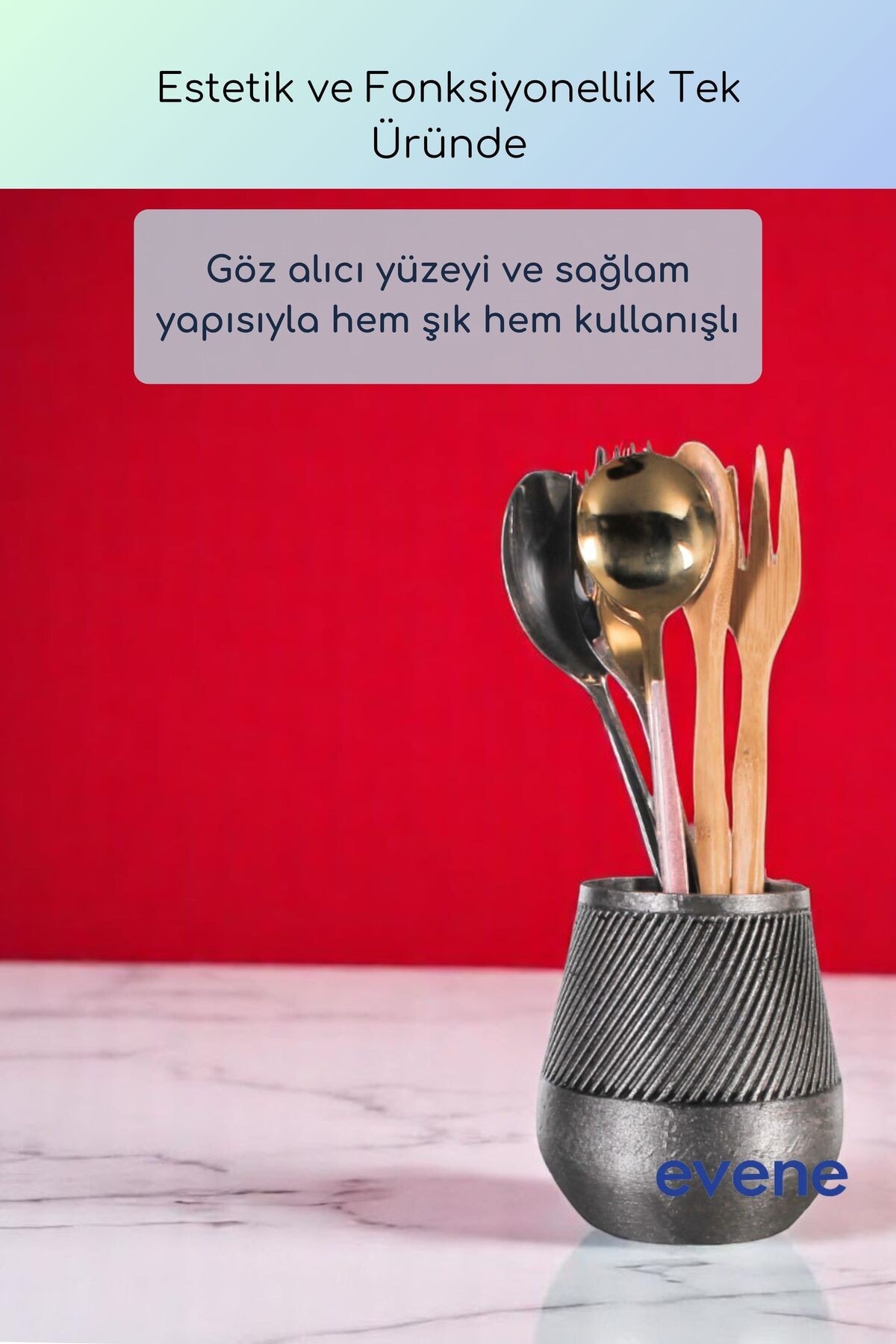 Tezgah Üstü Kaşıklık Dekoratif Dik Kaşıklık Silindir Kaşıklık Gümüş Eskitme Renk Model 89
