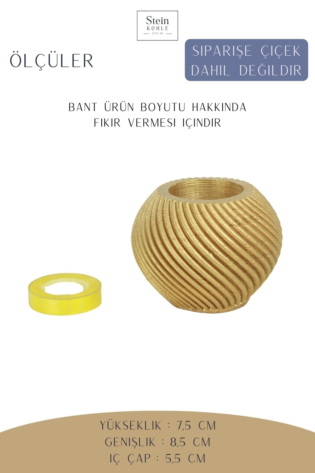 Dekoratif Saksı Minik Kaktüs Saksısı Altın Renk 1 Adet Ince Çizgili Spiral Model