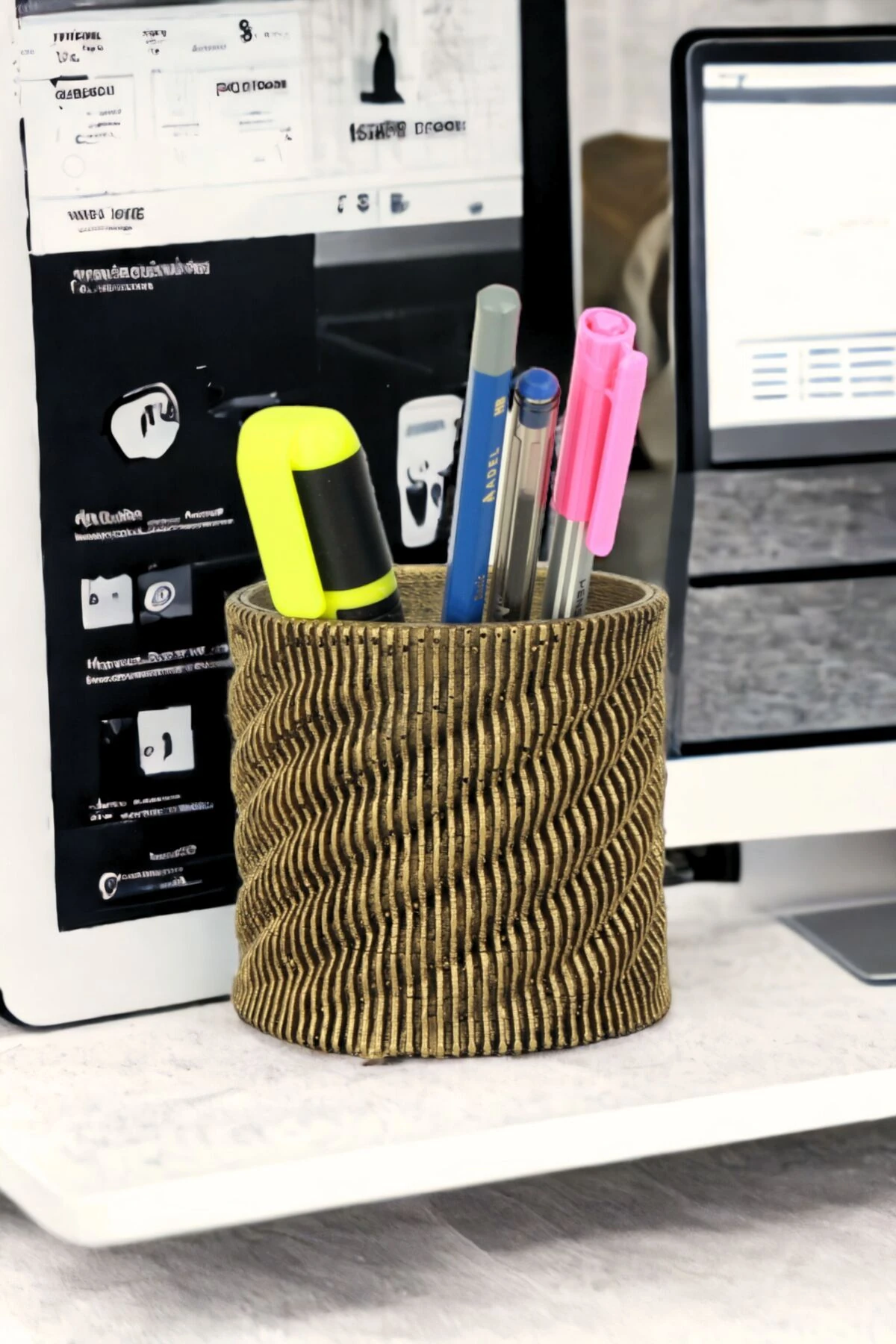 Kalemlik Altın Eskitme Renk Masa Kalemliği Organizer Kalemlik Model 5