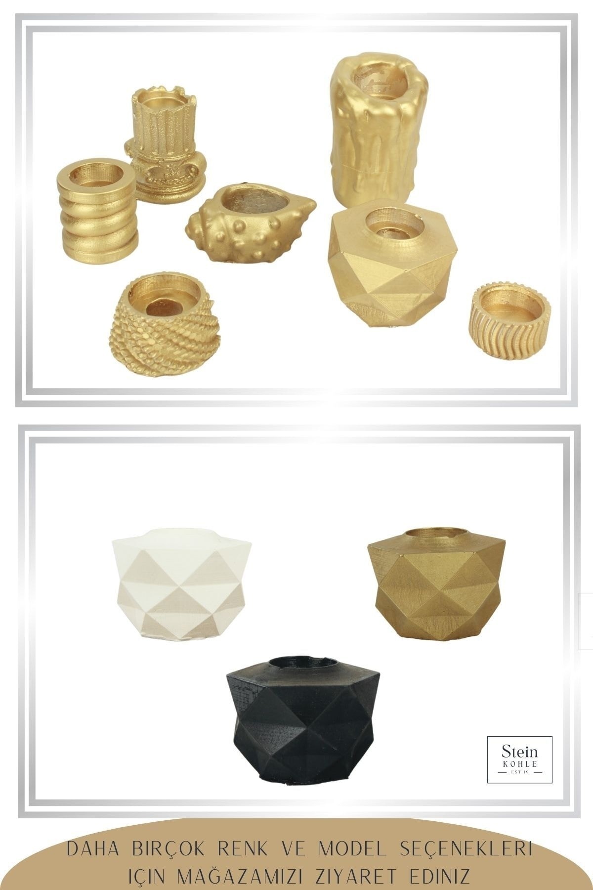 Şamdan Dekoratif Mumluk Gümüş Şamdan Set 3 lü (Üçlü) Tealight ve Uzun Mum Uyumlu Prizma Model