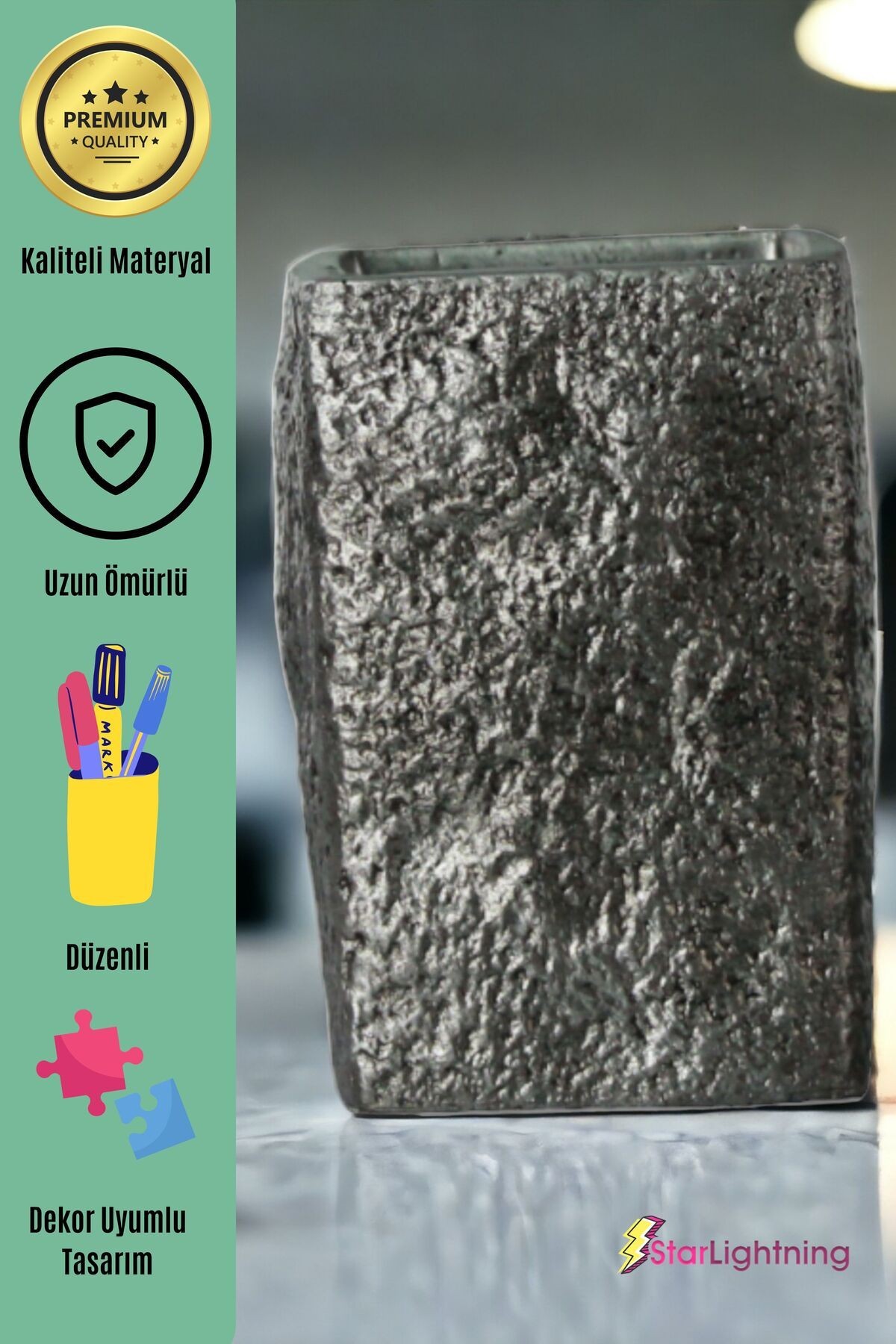Kalemlik Gümüş Eskitme Renk Masa Kalemliği Organizer Kalemlik Model 7