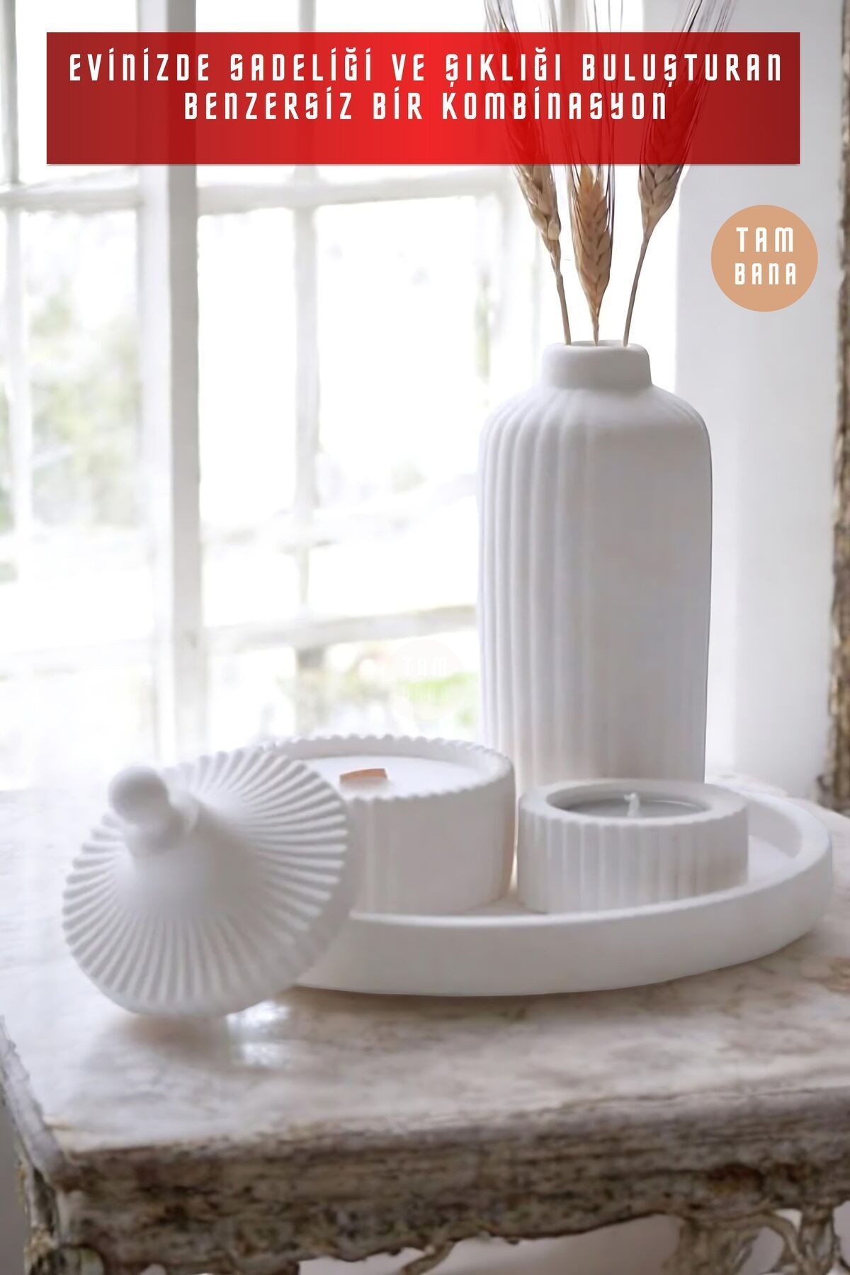 Beyaz Sunumluk Takı Tabağı Dekoratif Tepsi Obje Seti 3 Parça Model 1002