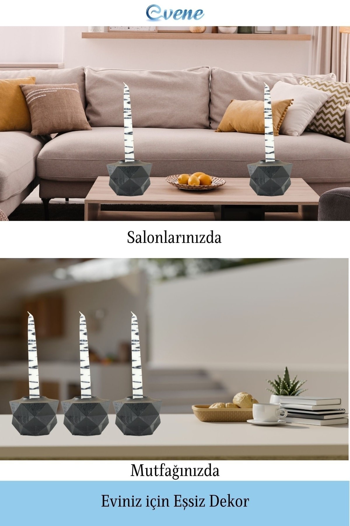 Siyah Mumluk Şamdan Tealight ve İnce Mum Uyumlu Prizma Model