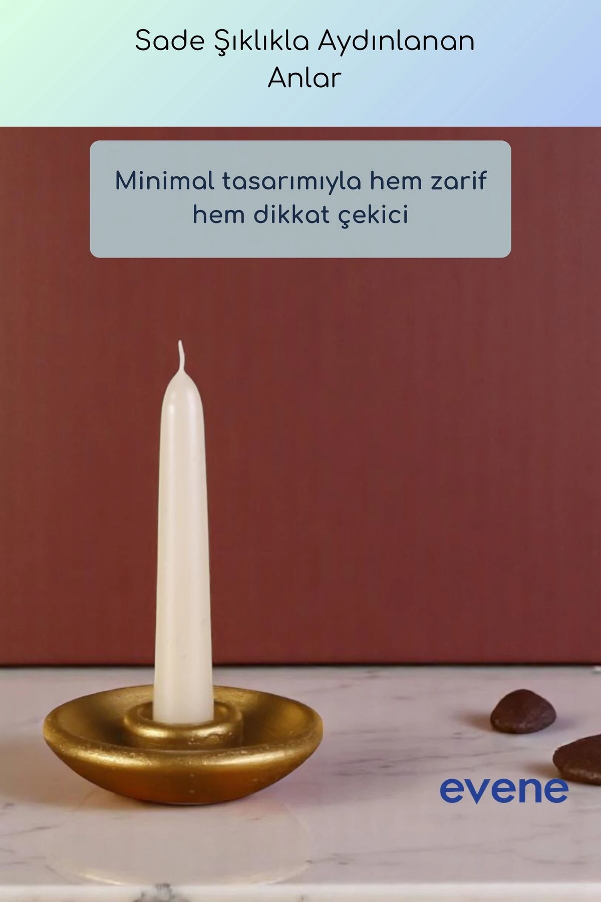 Mumluk Şamdan Ince Mum Uyumlu Altın Renk Model 57