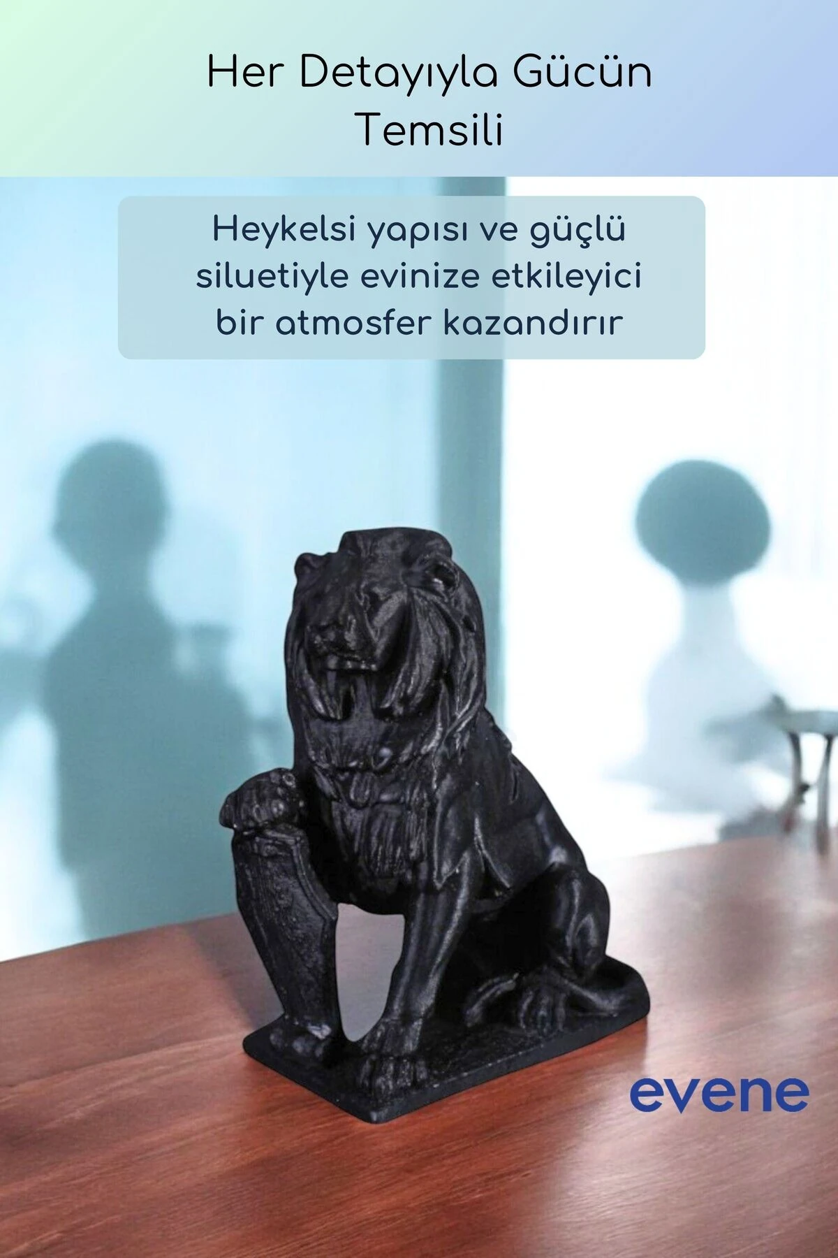 Dekoratif Obje Biblo Ev Dekorasyon Heykel Salon Masa Üstü Süs Eşyası Aslan Siyah Model 55