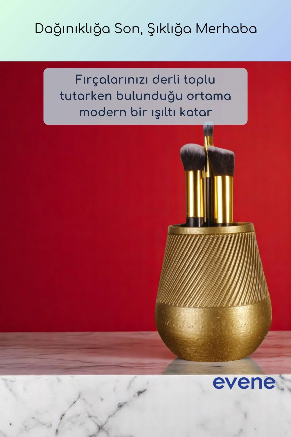 Makyaj Organizeri Makyaj Fırçalığı Makyaj Organizer Düzenleyici Altın Renk Model 89