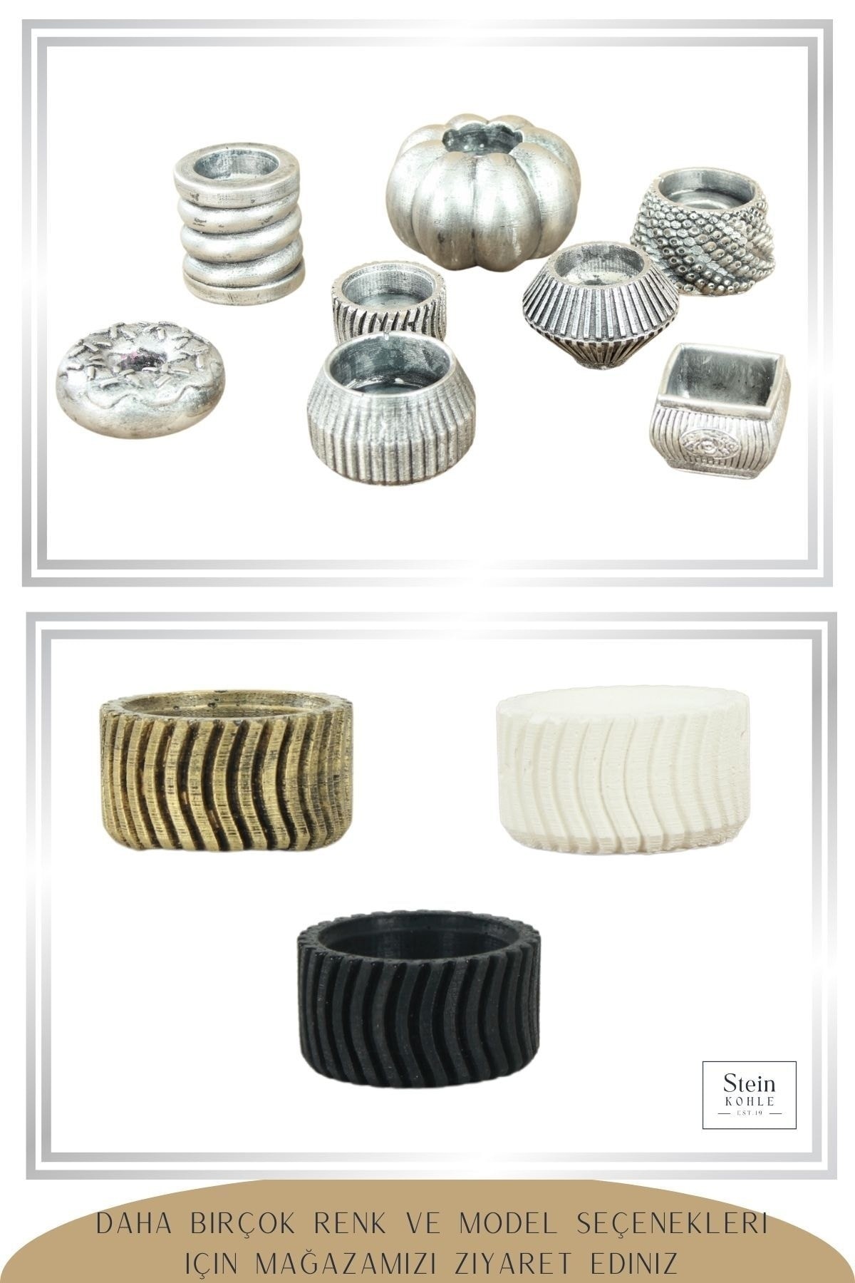 Şamdan Dekoratif Mumluk Gümüş Eskitme Şamdan Set 3 lü (Üçlü) Tealight Uyumlu Tekerlek Model