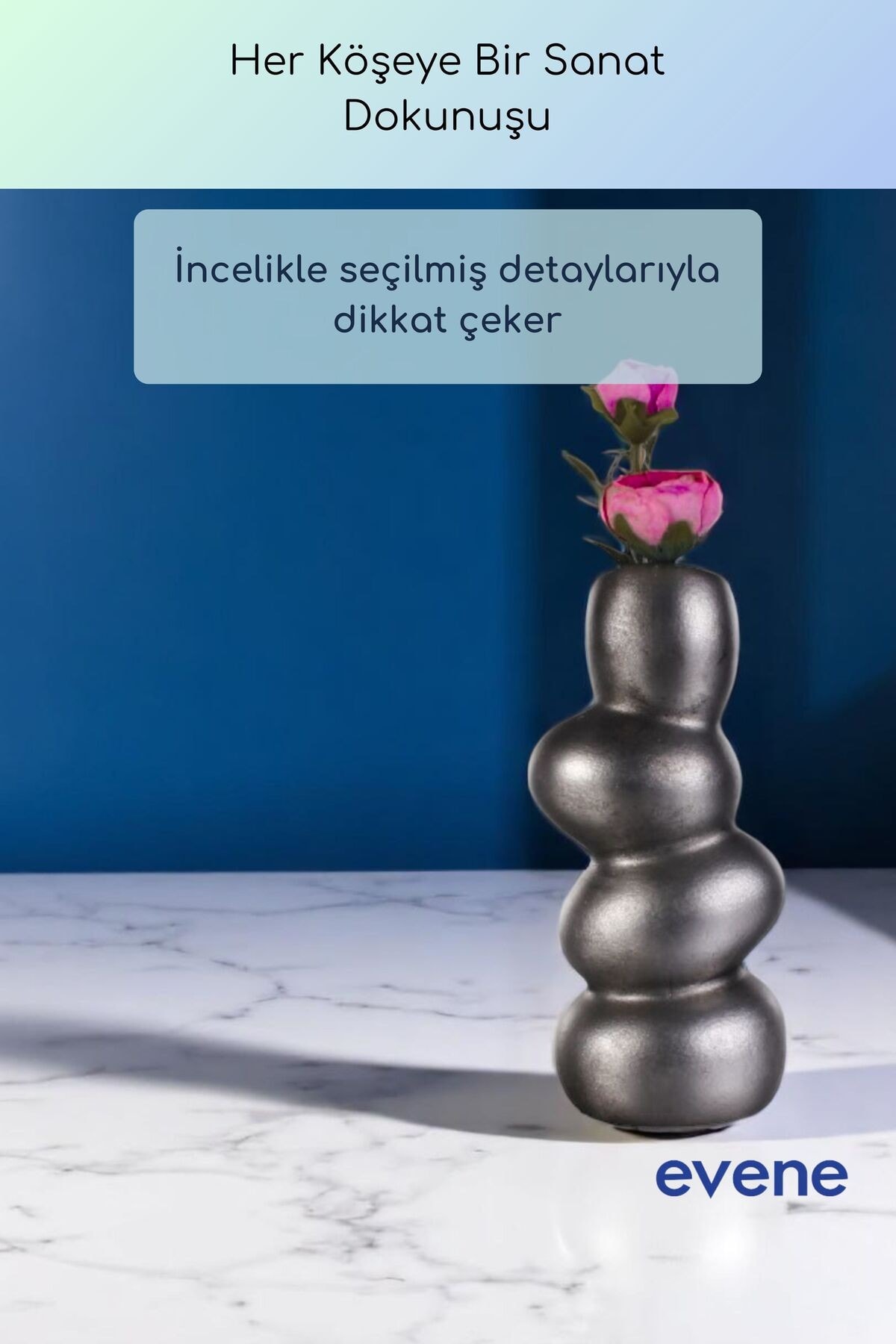 Vazo Küçük Vazo Masa Üstü Vazo Ev Dekorasyon Vazo Gümüş Eskitme Renk Model 54