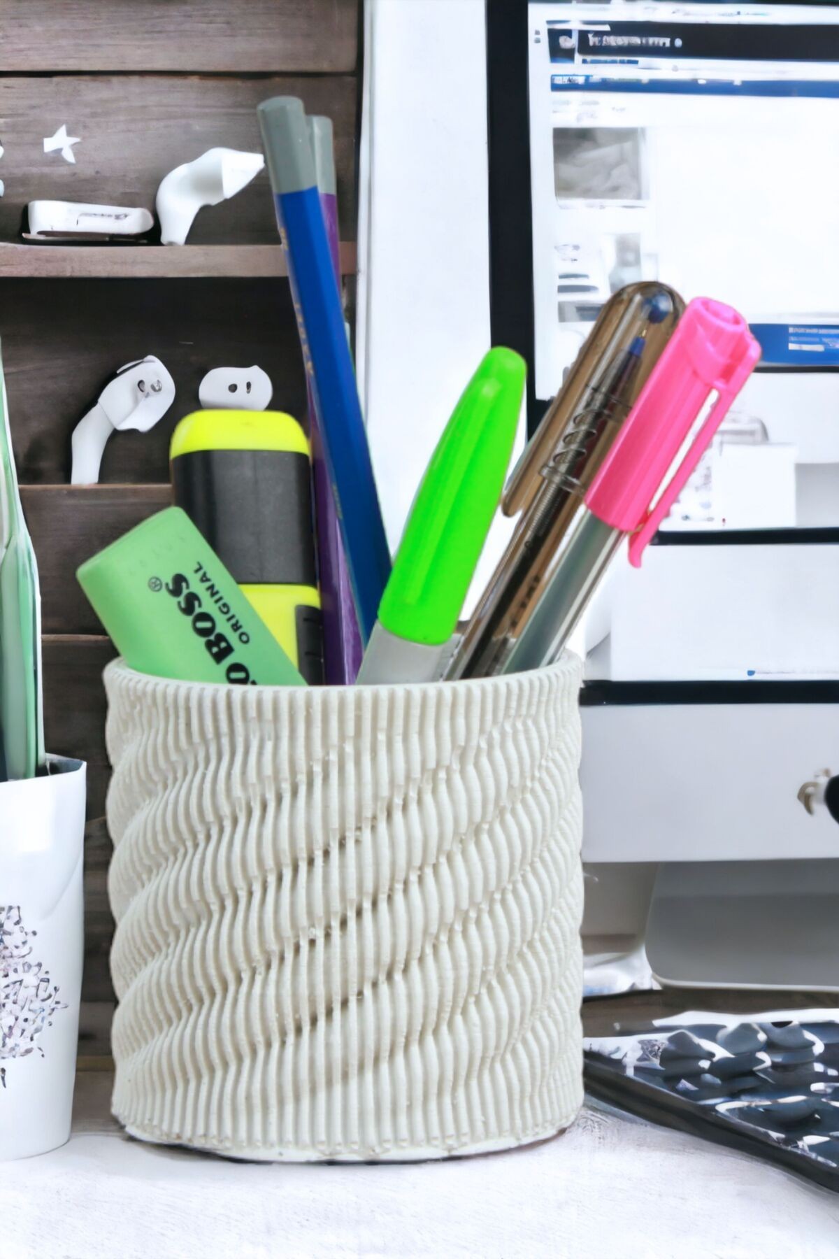 Kalemlik Beyaz Renk Masa Kalemliği Organizer Kalemlik Model 5