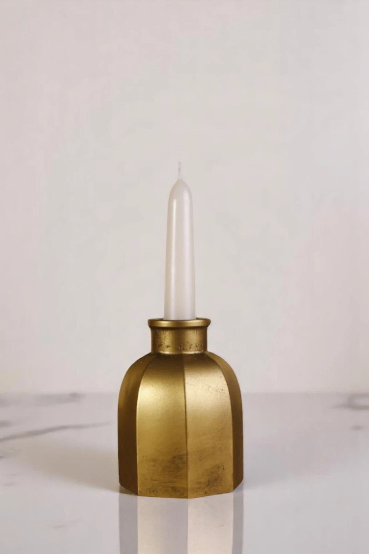 Mumluk Şamdan Ince Mum Uyumlu Altın Eskitme Renk Model 62 image