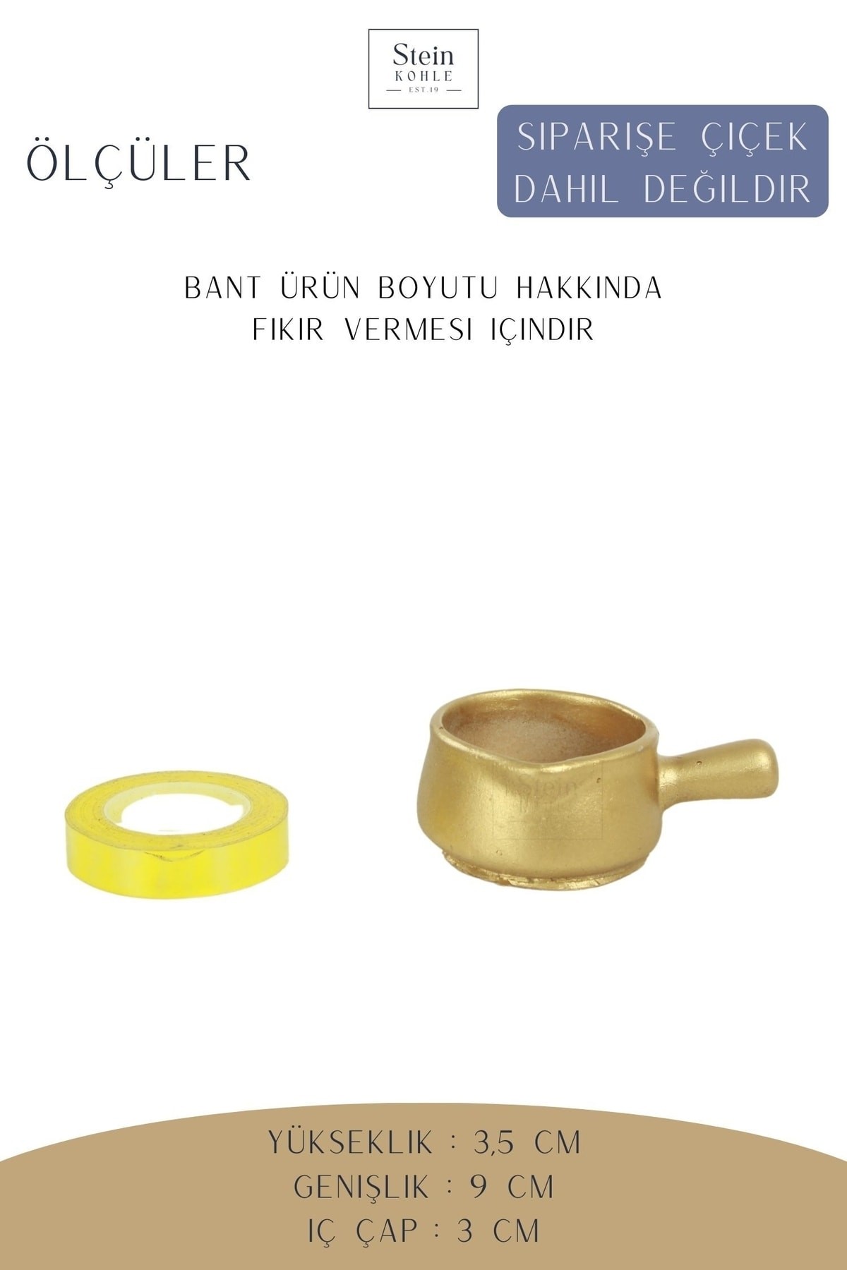 Dekoratif Saksı Minik Kaktüs Saksısı Altın Renk 1 Adet Mini Tava Model