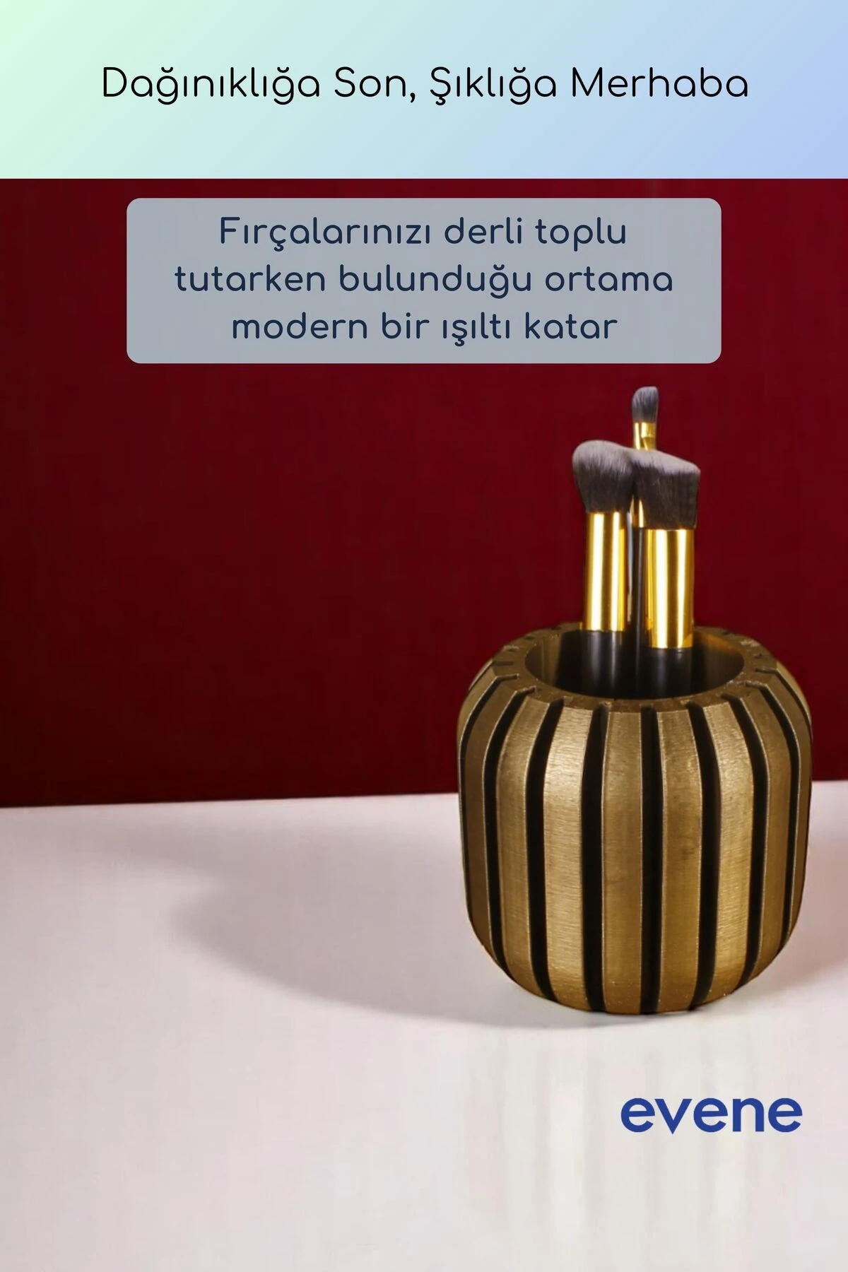 Makyaj Organizeri Makyaj Fırçalığı Makyaj Organizer Düzenleyici Altın Eskitme Renk Model 79