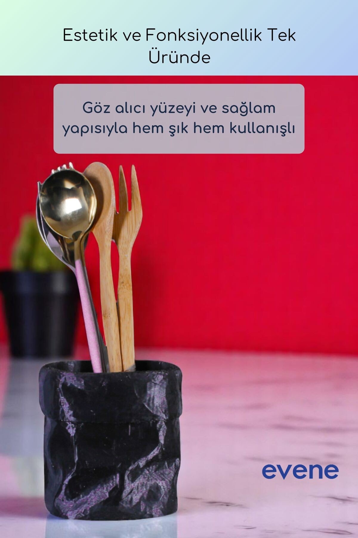 Tezgah Üstü Kaşıklık Dekoratif Dik Kaşıklık Silindir Kaşıklık Siyah Renk Model 80