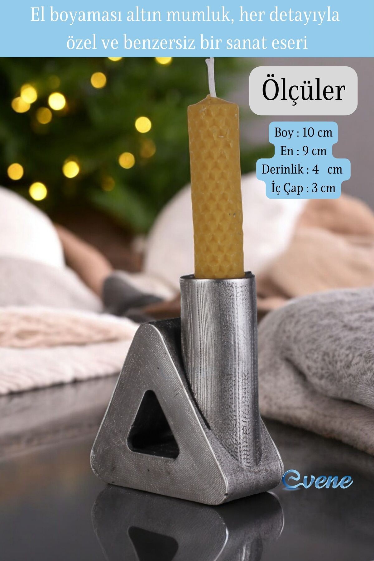 Gümüş Eskitme Mumluk Şamdan Ince Mum Uyumlu Model 8