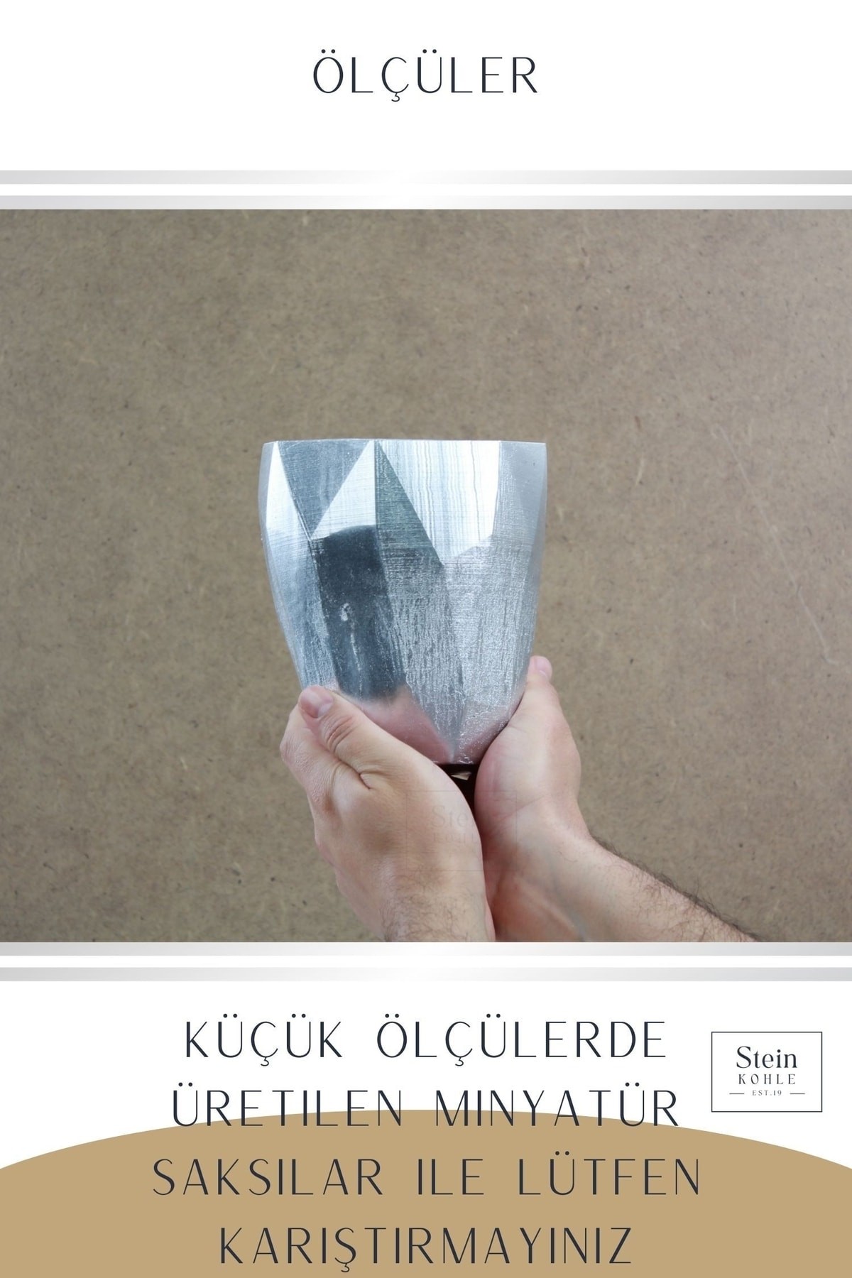 Çiçek Saksısı Büyük Boy 1 Adet Gümüş Renk Uygulamalı Uzun Poly Model