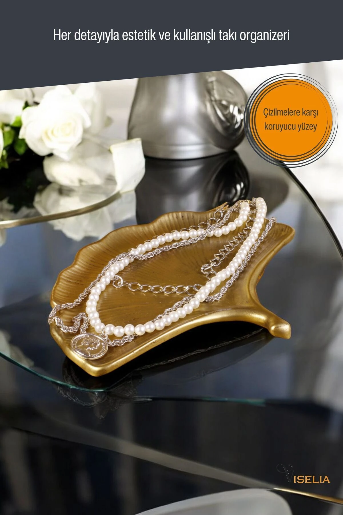 Takı Tabağı Takı Organizeri Takı Makyaj Kozmetik Düzenleyici Altın Eskitme Renk Model 19