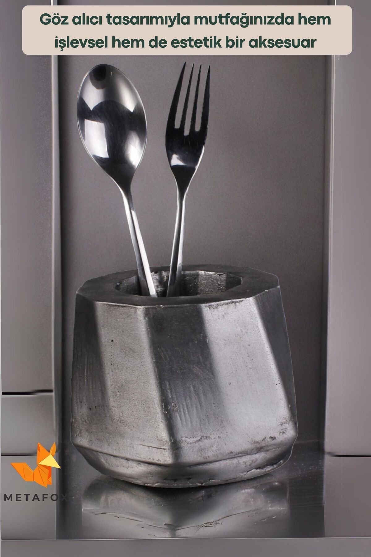 Tezgah Kaşıklık Modern Tezgah Üstü Kaşıklık Dekoratif Dik Kaşıklık Gümüş Eskitme Renk Model 17