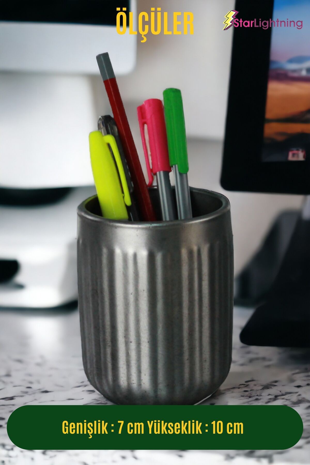 Kalemlik Gümüş Eskitme Renk Masa Kalemliği Organizer Kalemlik Model 11