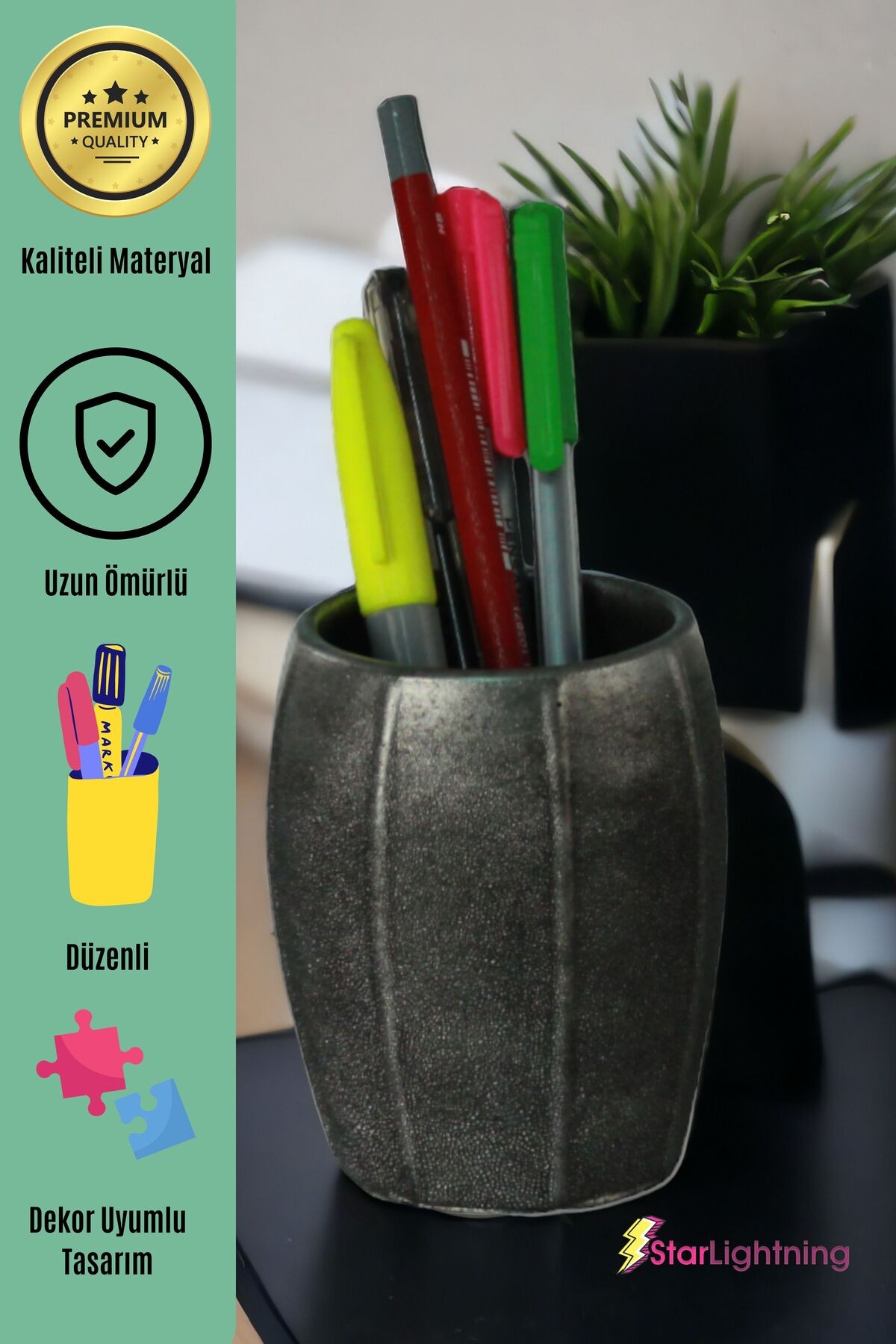 Kalemlik Gümüş Eskitme Renk Masa Kalemliği Organizer Kalemlik Model 13