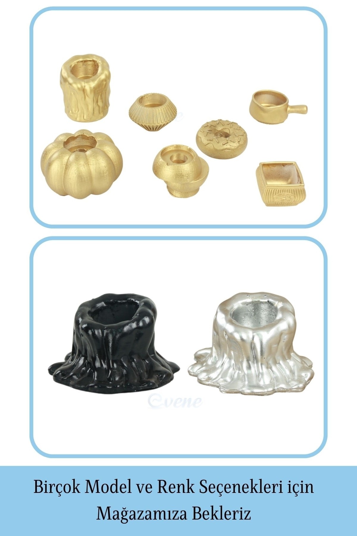 Altın Mumluk Şamdan 3 Adet Tealight Uyumlu Üçlü Küçük Erimiş Mum Model