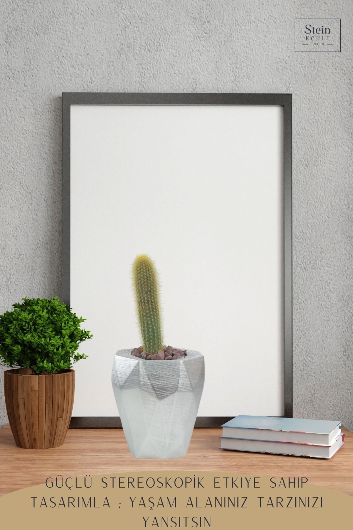 Çiçek Saksısı Büyük Boy 1 Adet Gümüş Renk Uygulamalı Uzun Poly Model