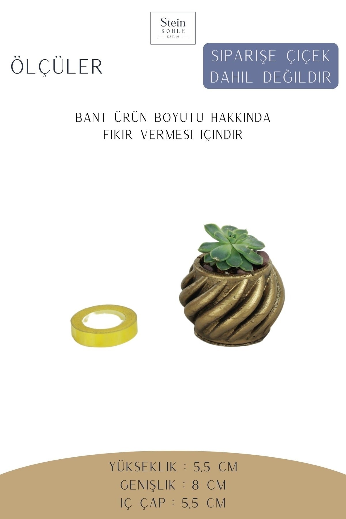 Dekoratif Saksı Minik Kaktüs Saksısı Altın Eskitme Renk 1 Adet Derin Çizgili Spiral Model