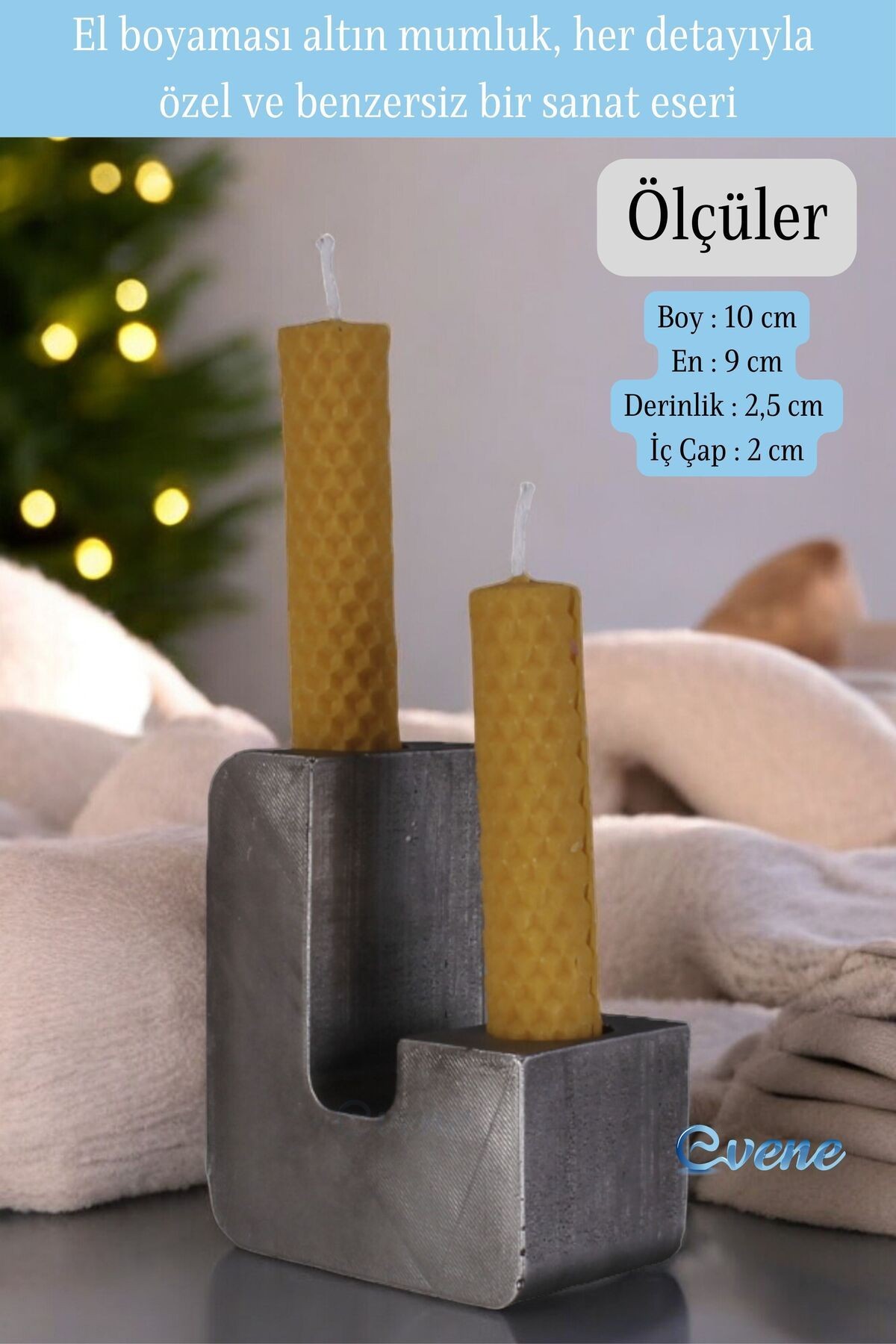 Gümüş Eskitme Mumluk Şamdan Ince Mum Uyumlu Model 12