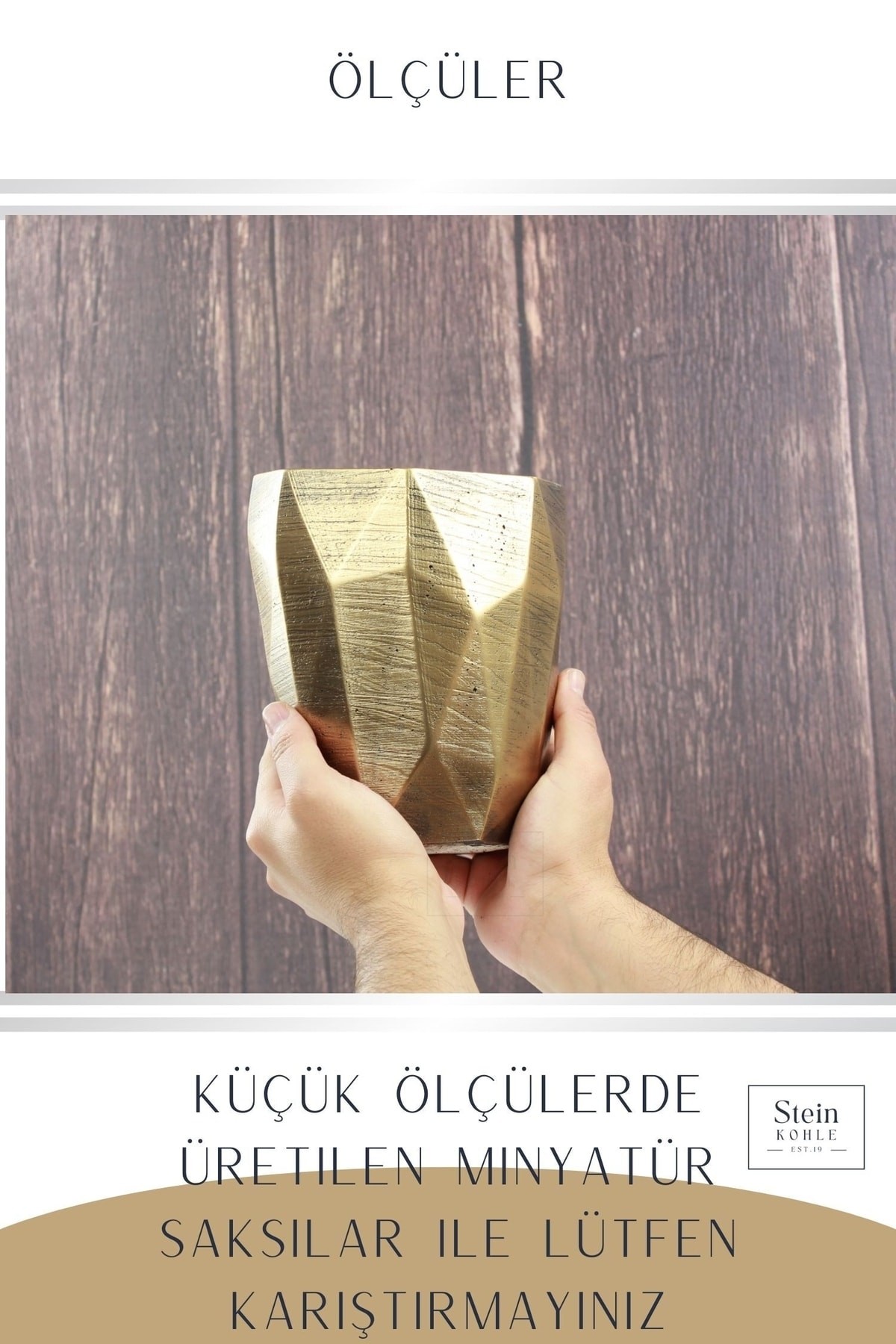 Çiçek Saksısı Büyük Boy 3 Adet Altın Renk Eskitme Uygulamalı Uzun Poly Model