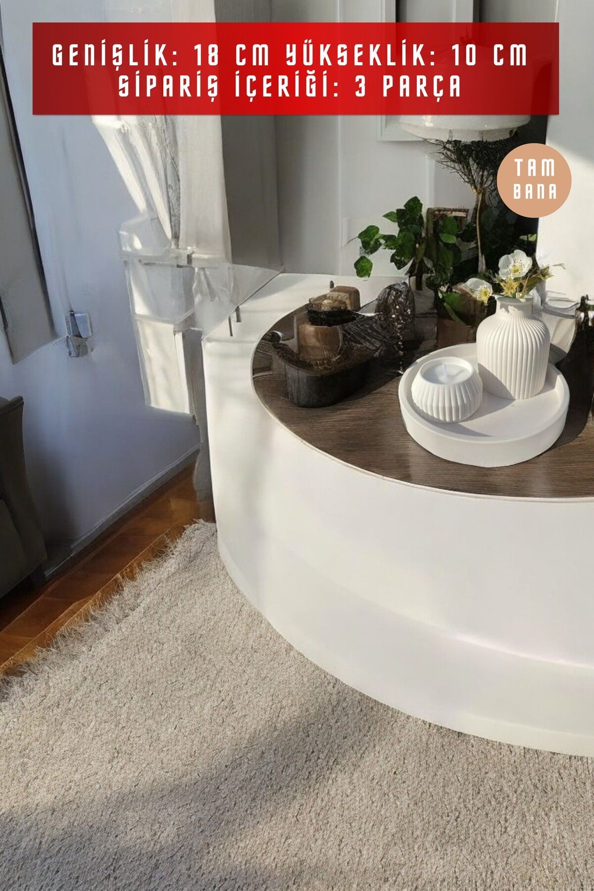 Beyaz Sunumluk Takı Tabağı Dekoratif Tepsi Obje Seti 3 Parça Model 1050