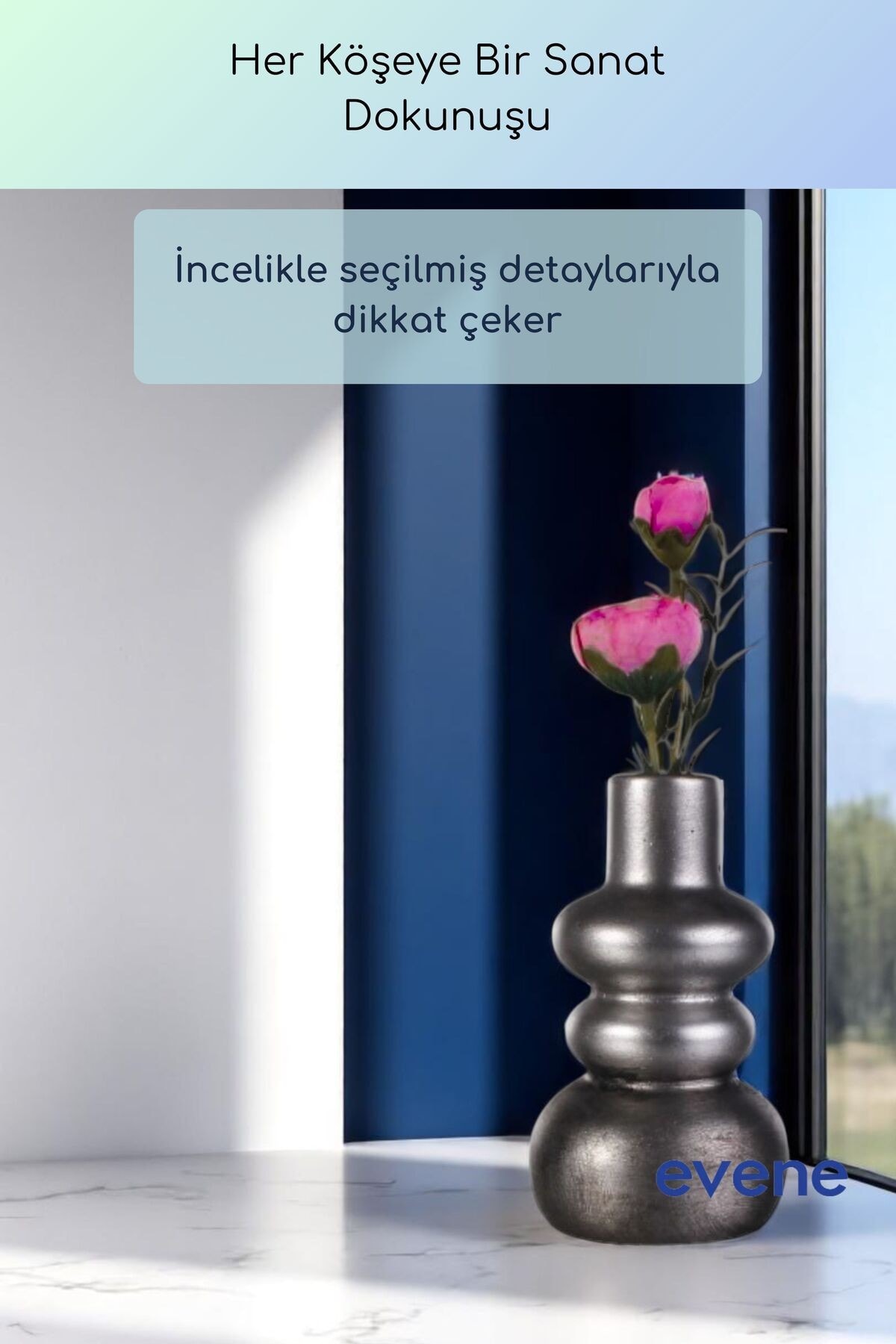 Vazo Küçük Vazo Masa Üstü Vazo Ev Dekorasyon Vazo Gümüş Eskitme Renk Model 55