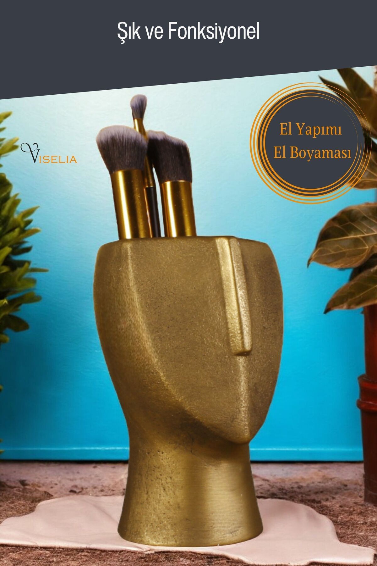 Makyaj Duzenleyici Makyaj Organizeri Makyaj Fırçalığı Makyaj Fırçası Altın Eskitme Renk Model 23