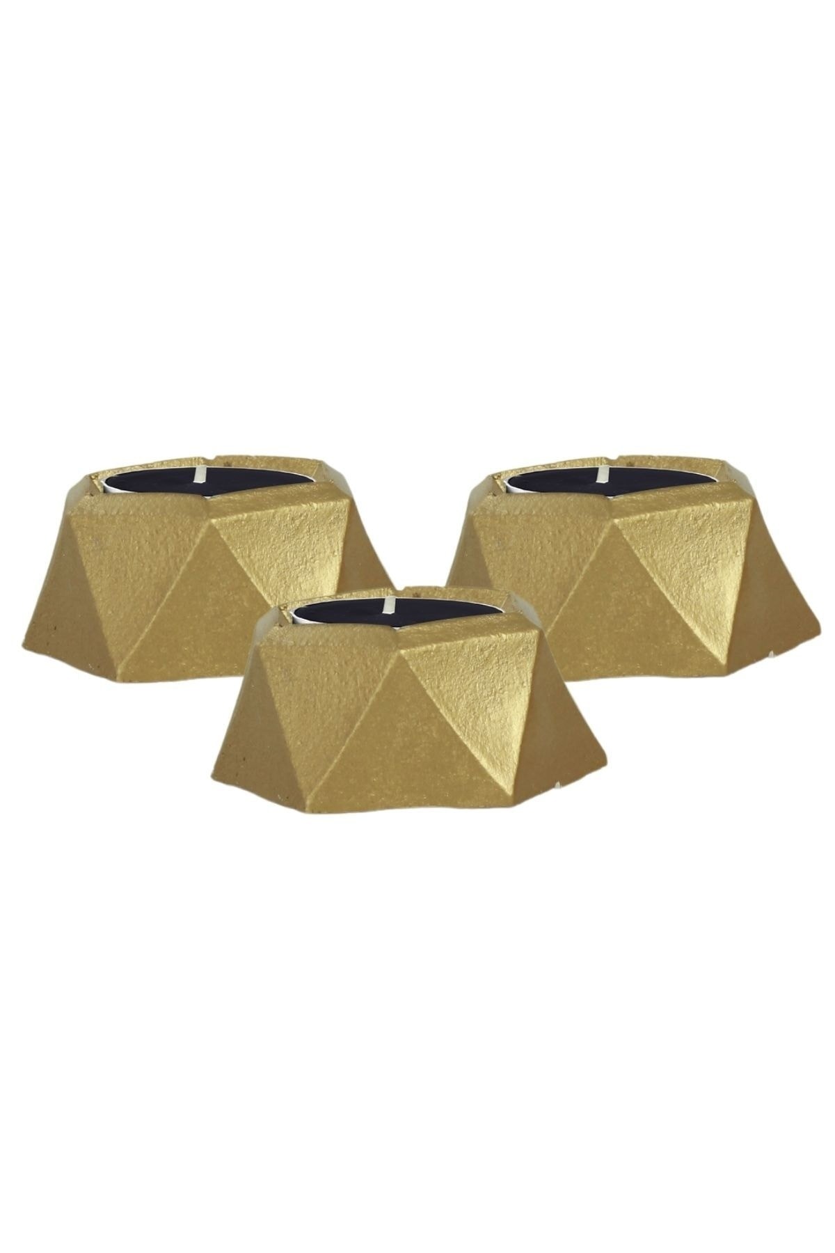 Şamdan Dekoratif Mumluk Altın Şamdan Set 3 lü (Üçlü) Tealight Uyumlu Poly 2 Model